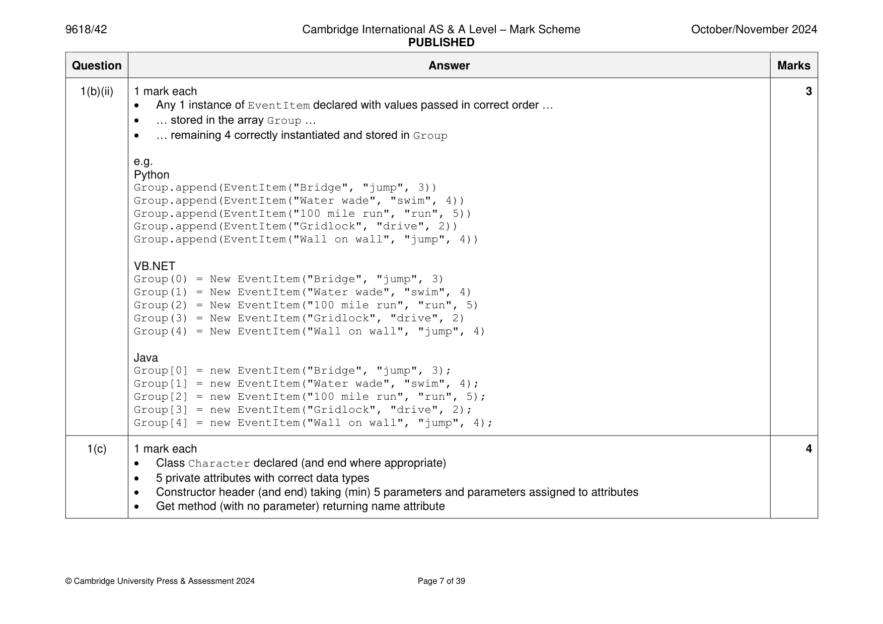 Mark scheme, page 7 of 39