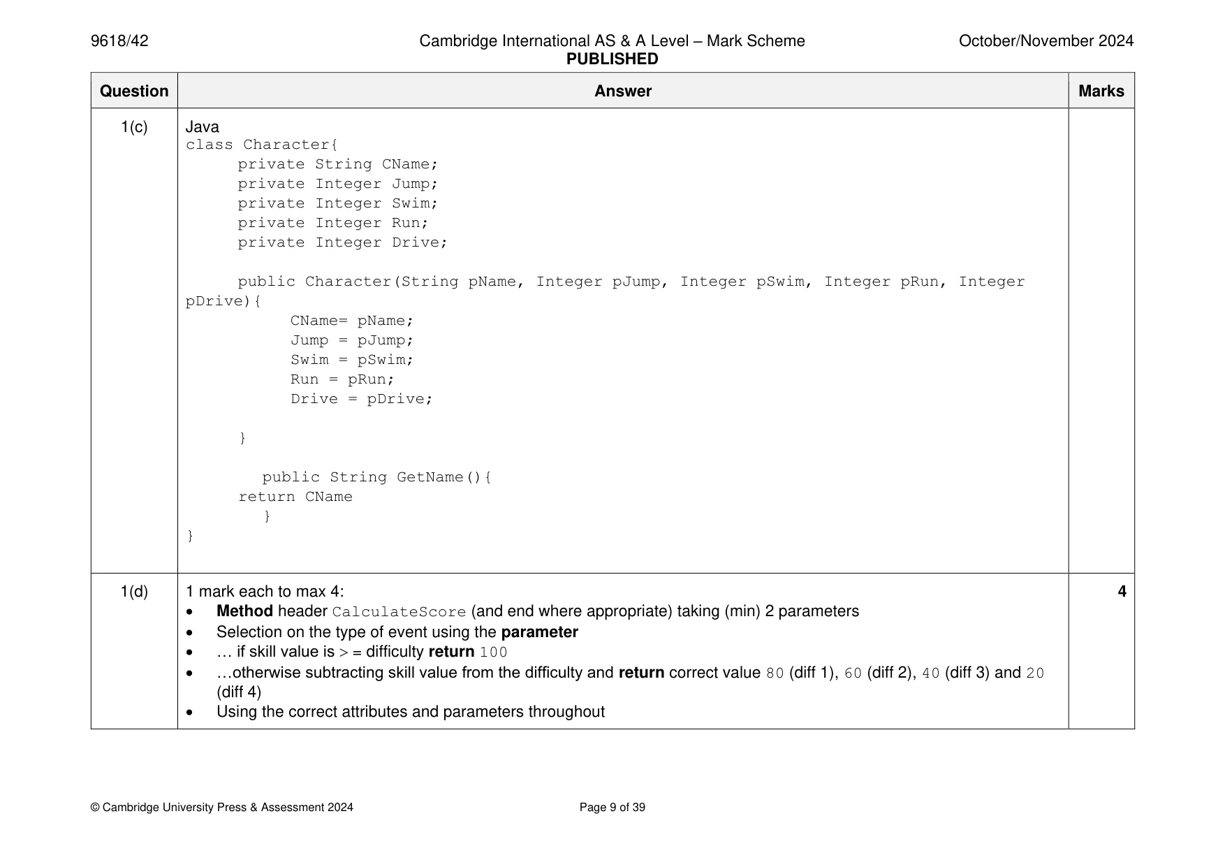 Mark scheme, page 9 of 39