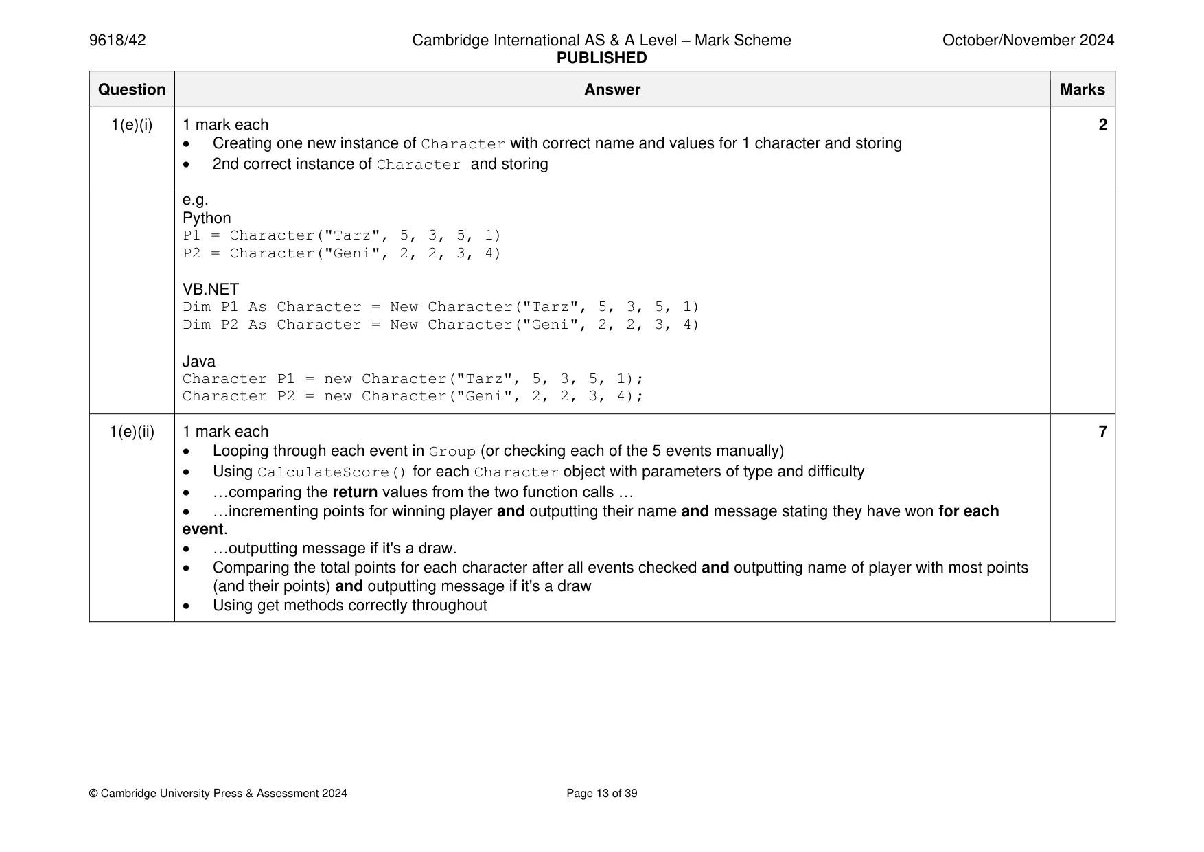 Mark scheme, page 13 of 39