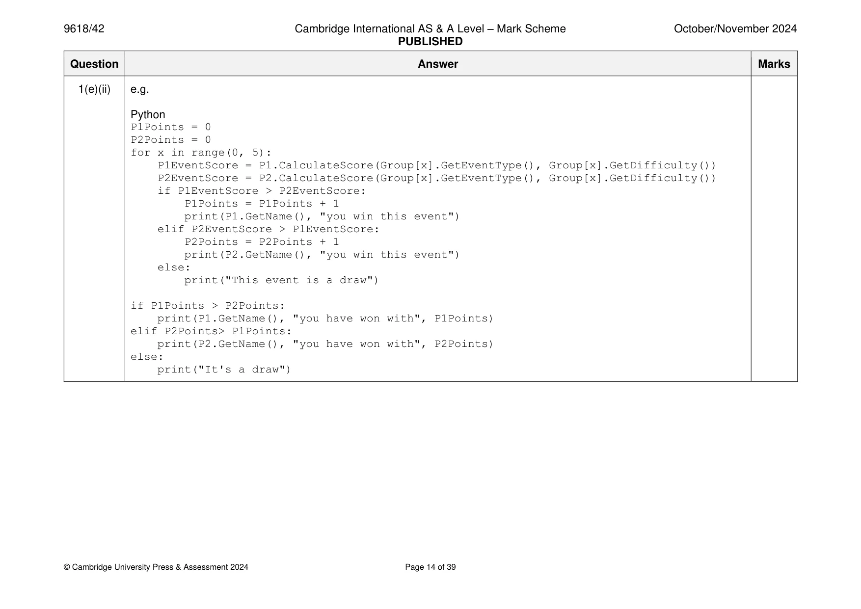 Mark scheme, page 14 of 39
