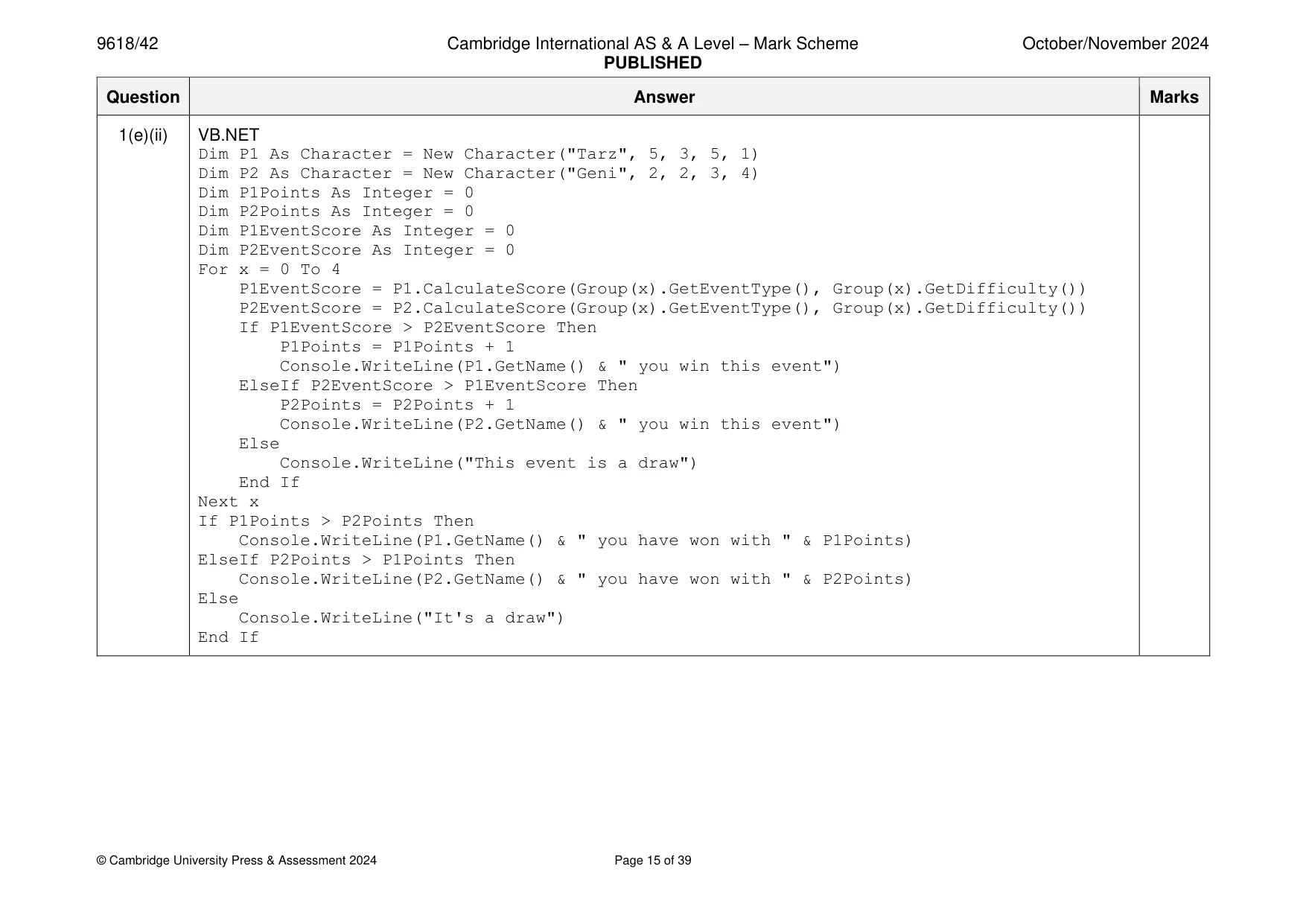 Mark scheme, page 15 of 39