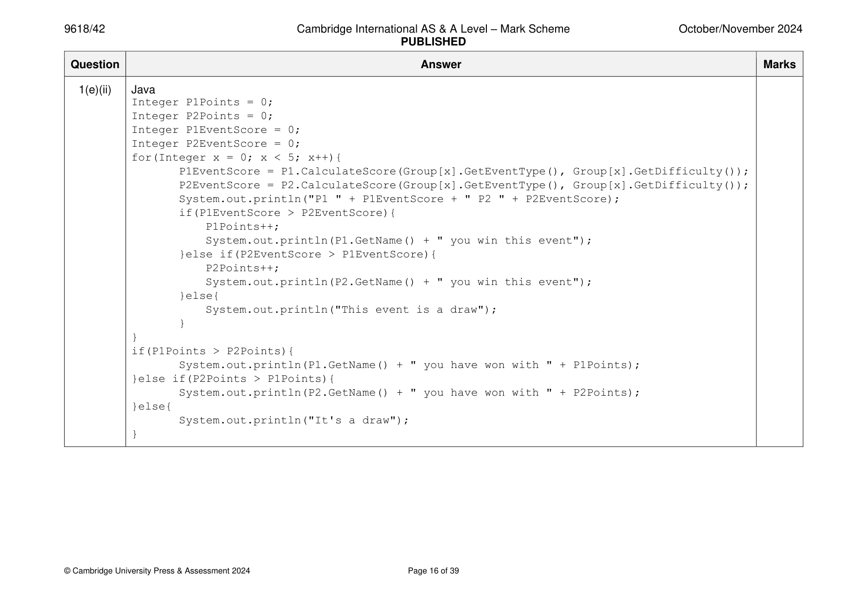 Mark scheme, page 16 of 39