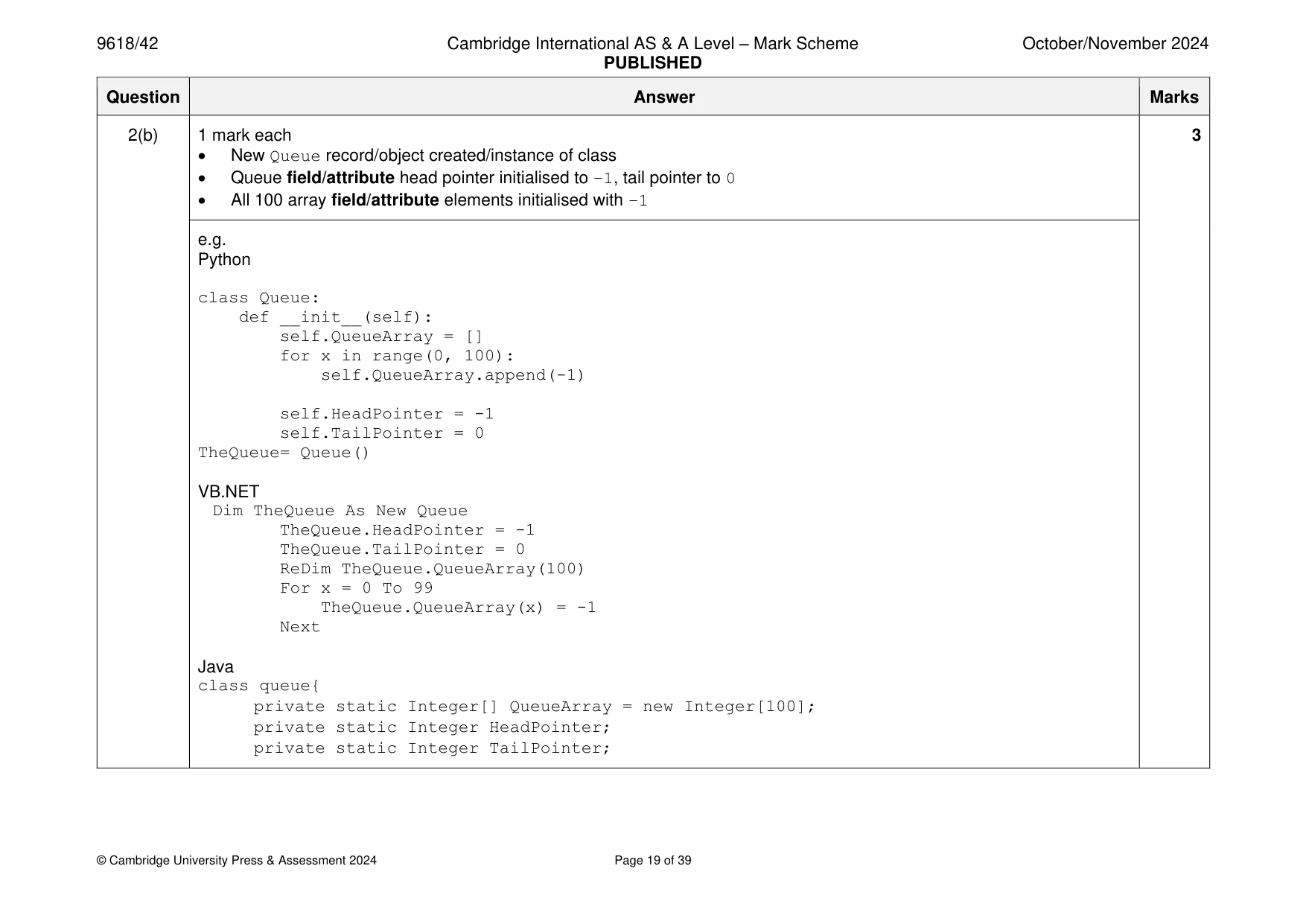 Mark scheme, page 19 of 39