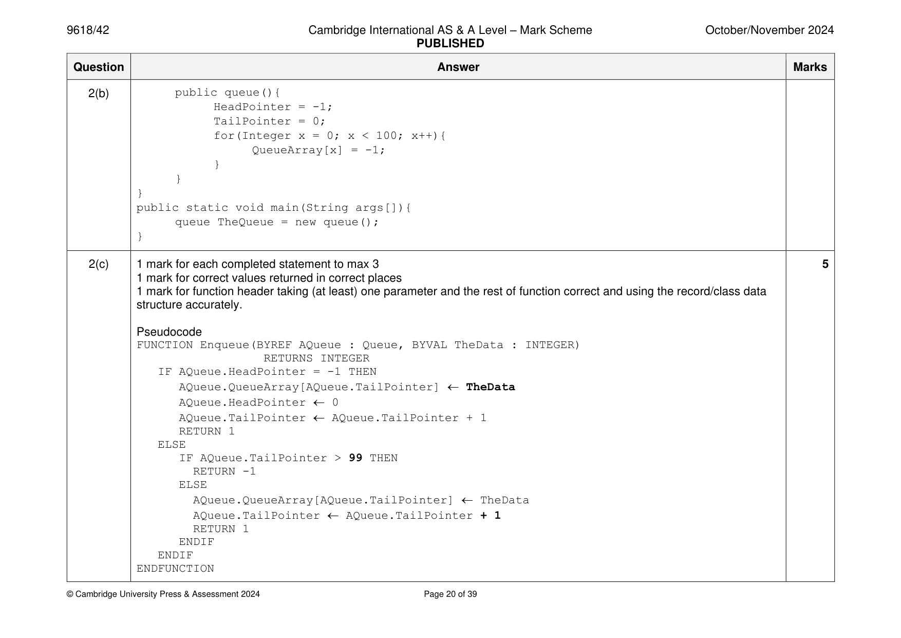Mark scheme, page 20 of 39