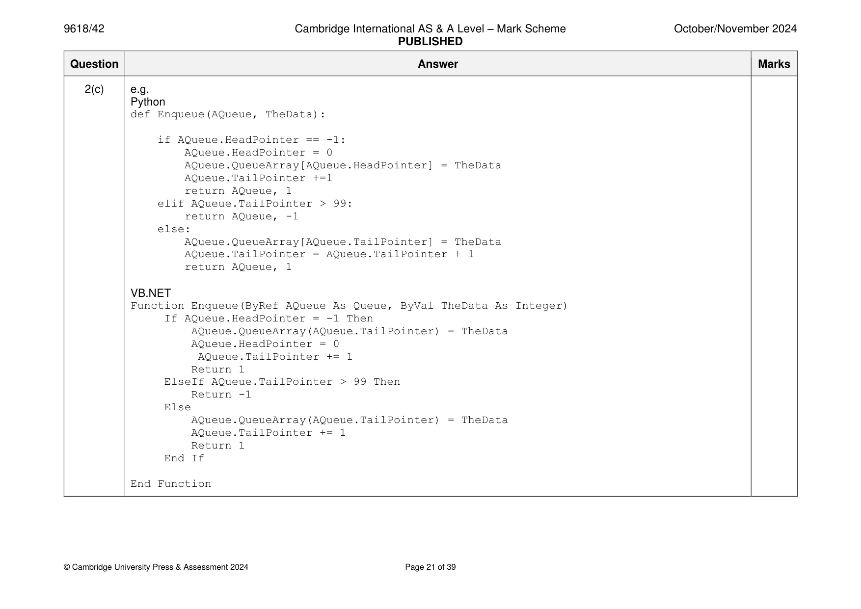 Mark scheme, page 21 of 39