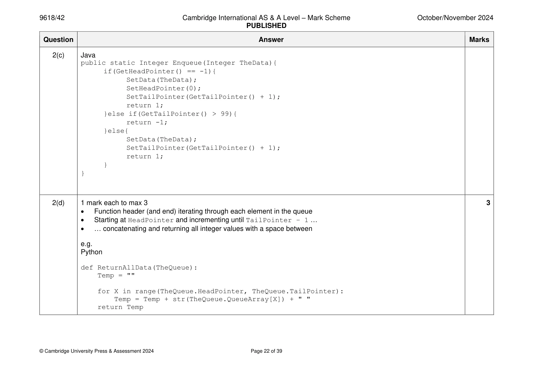 Mark scheme, page 22 of 39