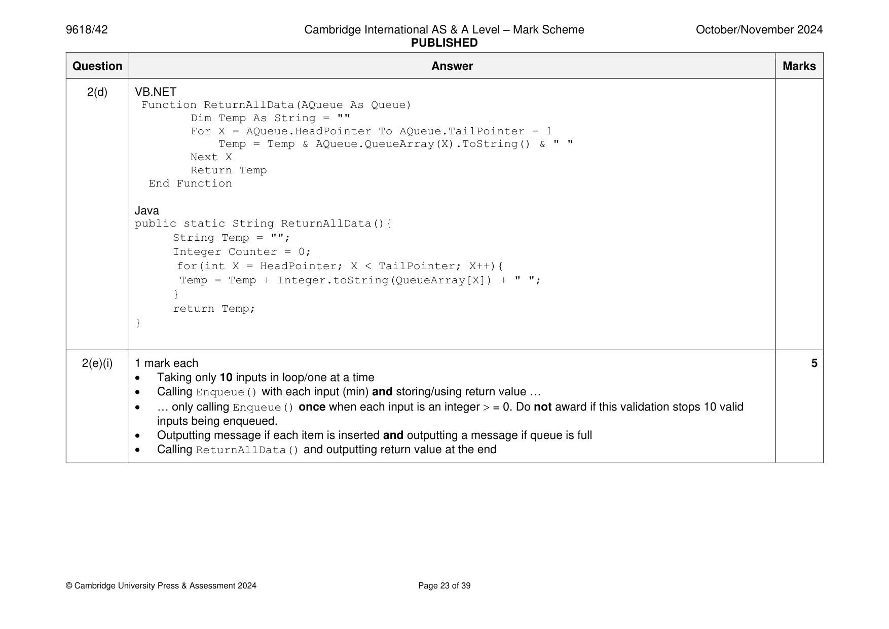 Mark scheme, page 23 of 39