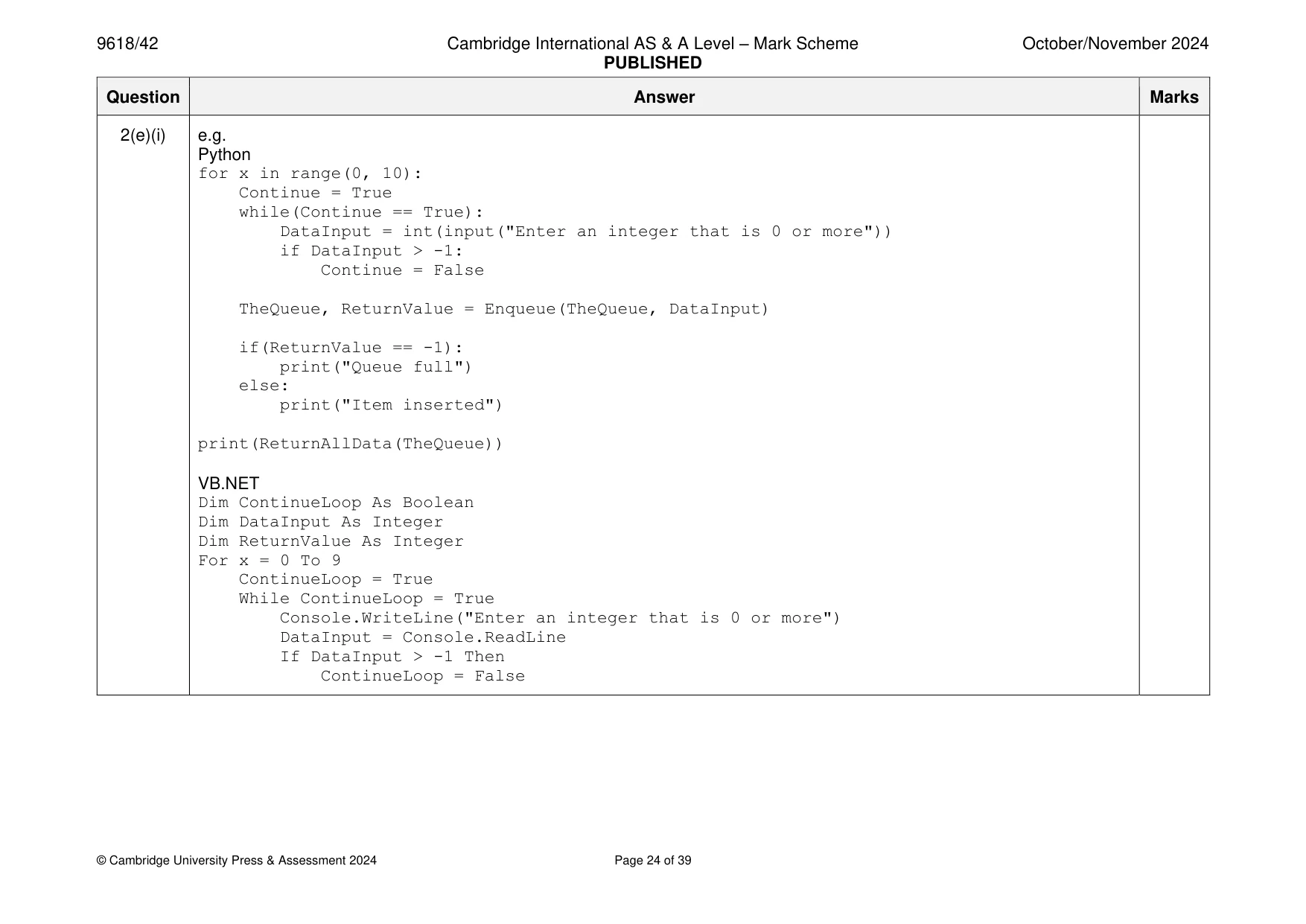 Mark scheme, page 24 of 39
