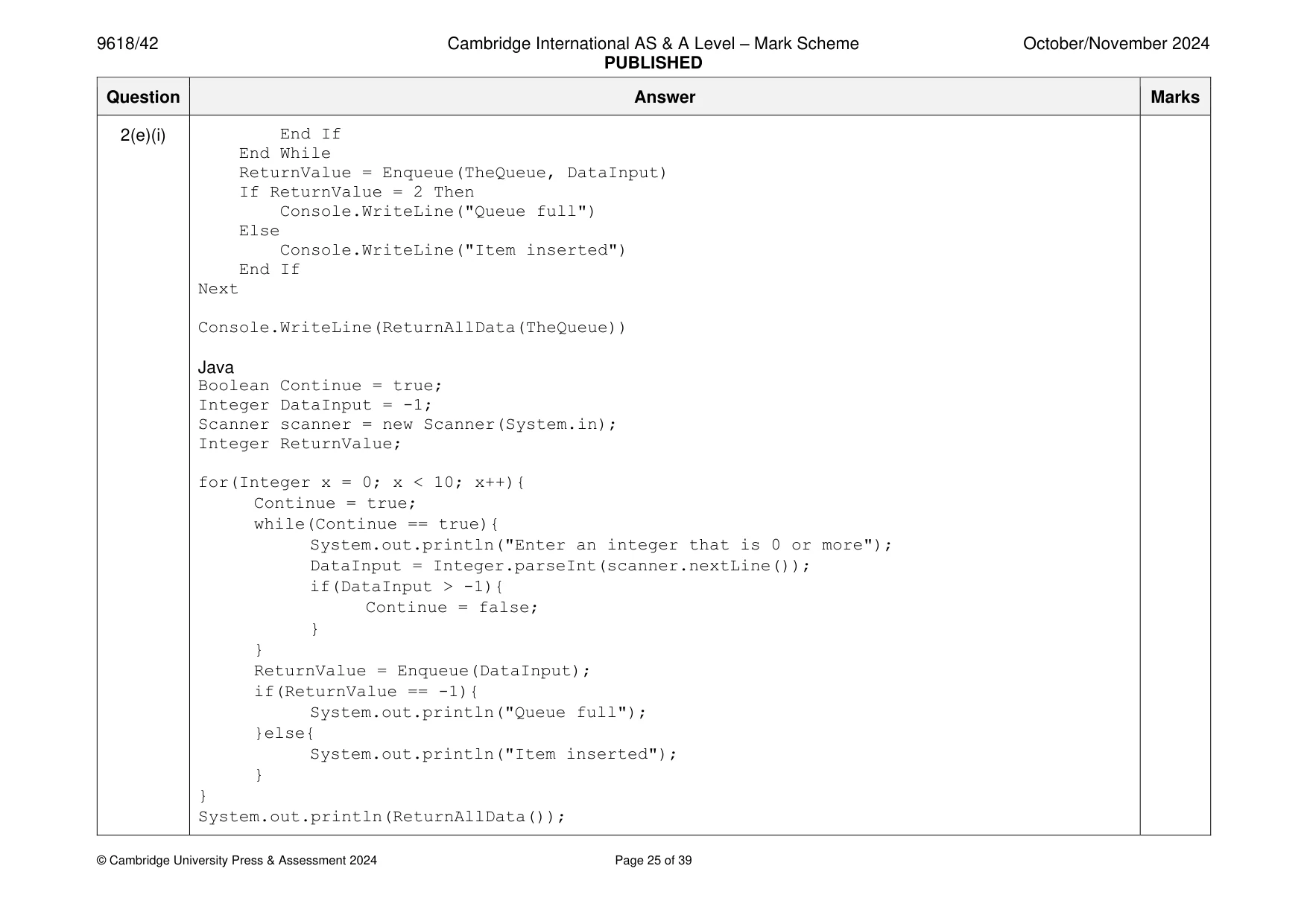 Mark scheme, page 25 of 39