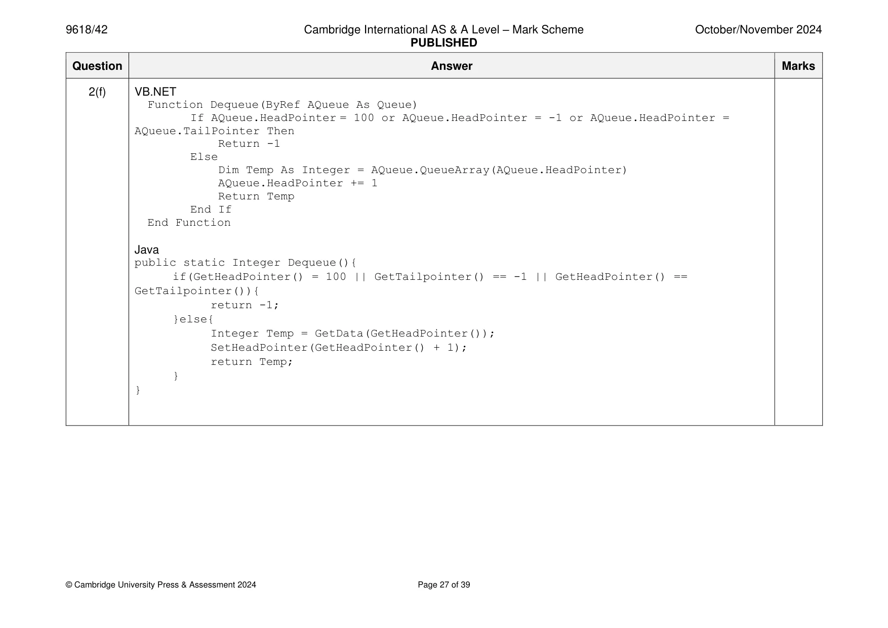 Mark scheme, page 27 of 39