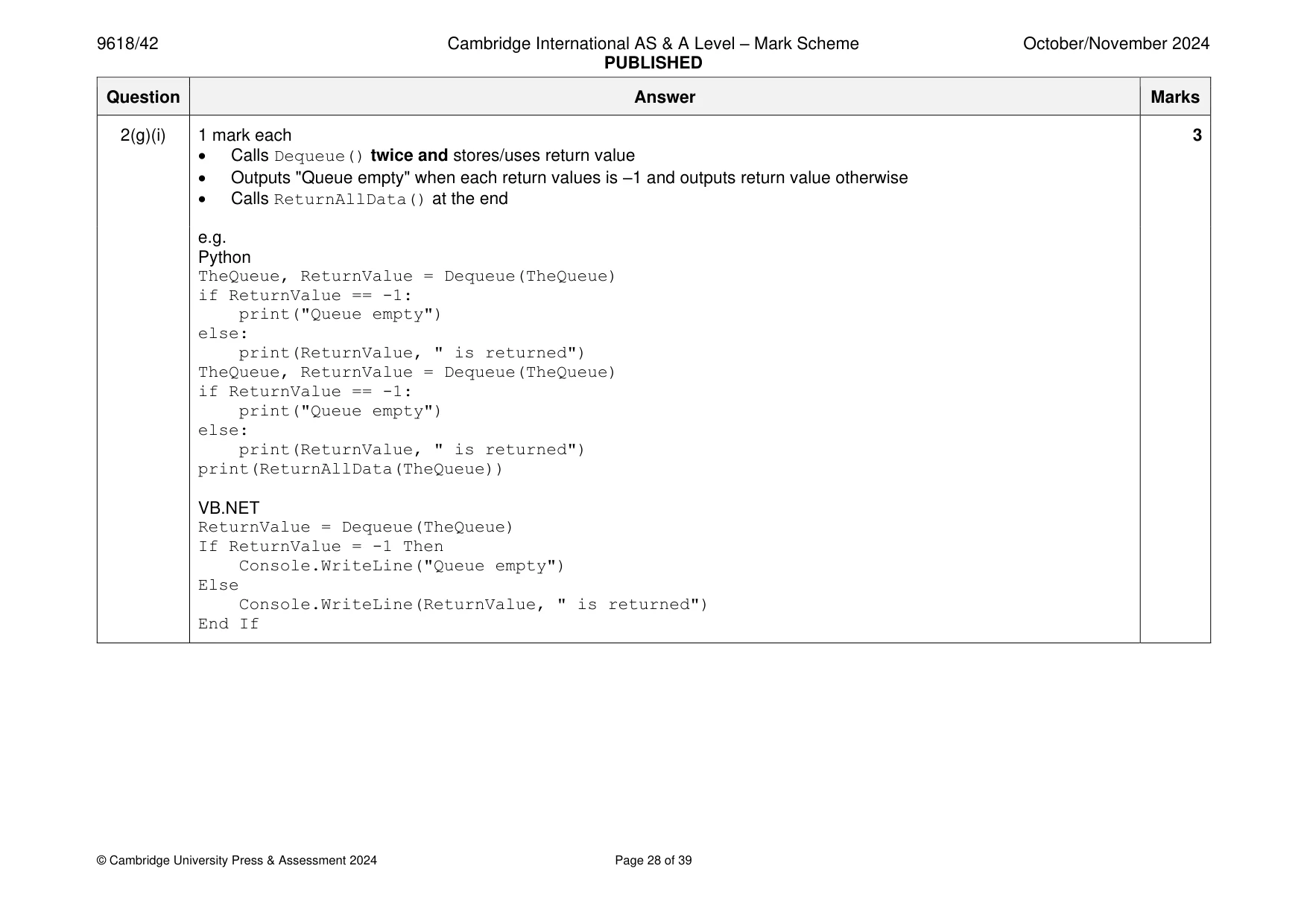 Mark scheme, page 28 of 39