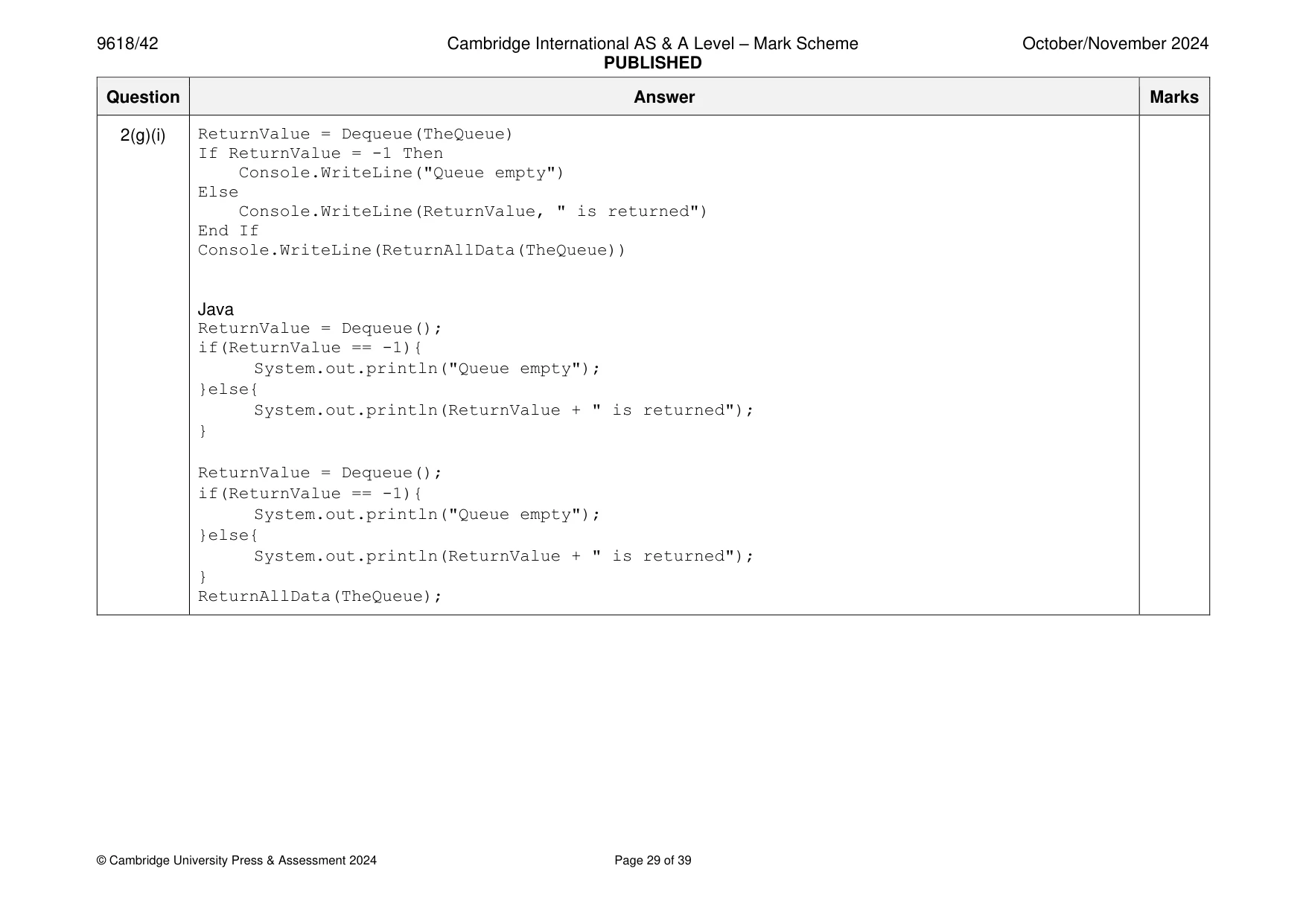 Mark scheme, page 29 of 39