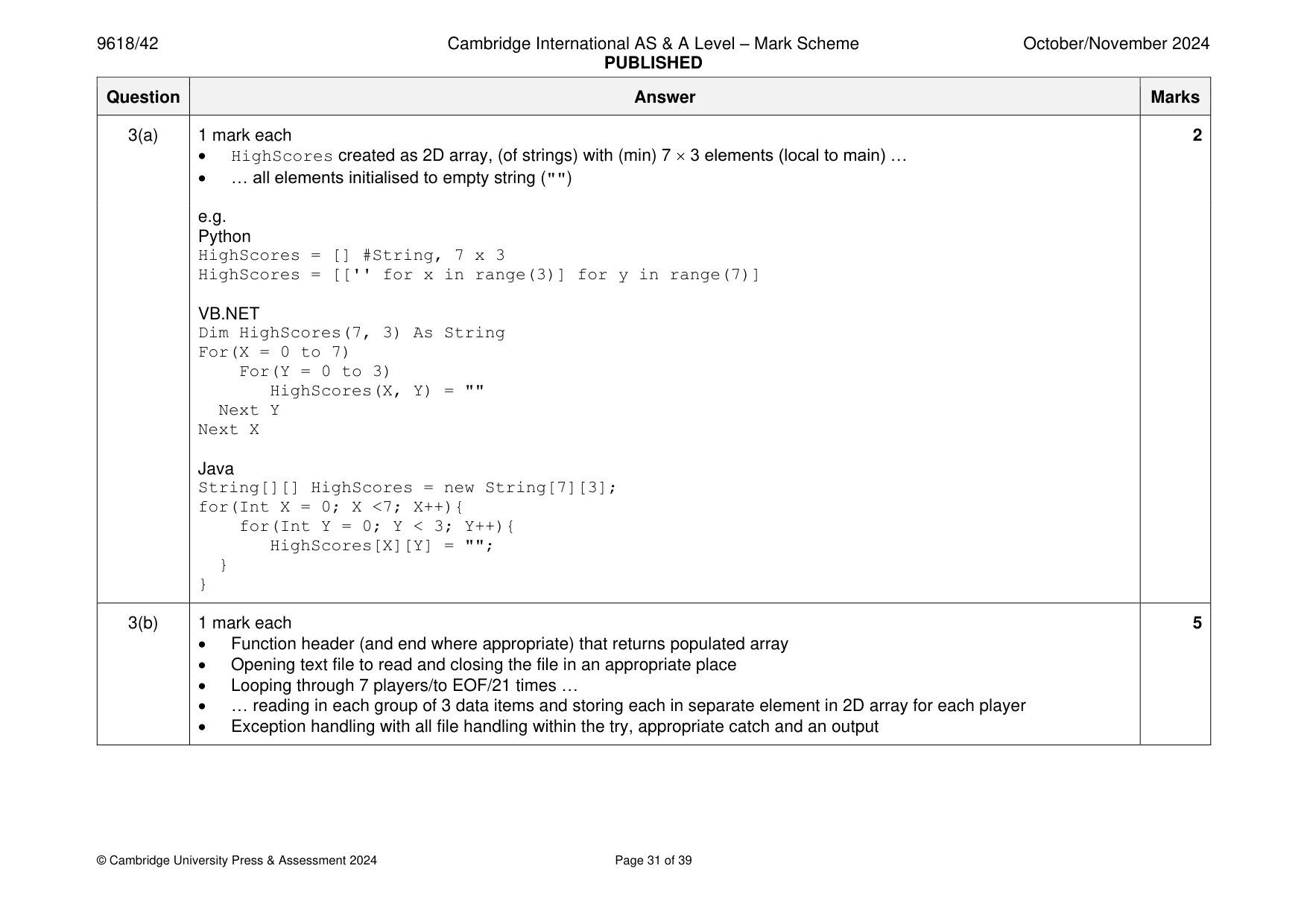 Mark scheme, page 31 of 39