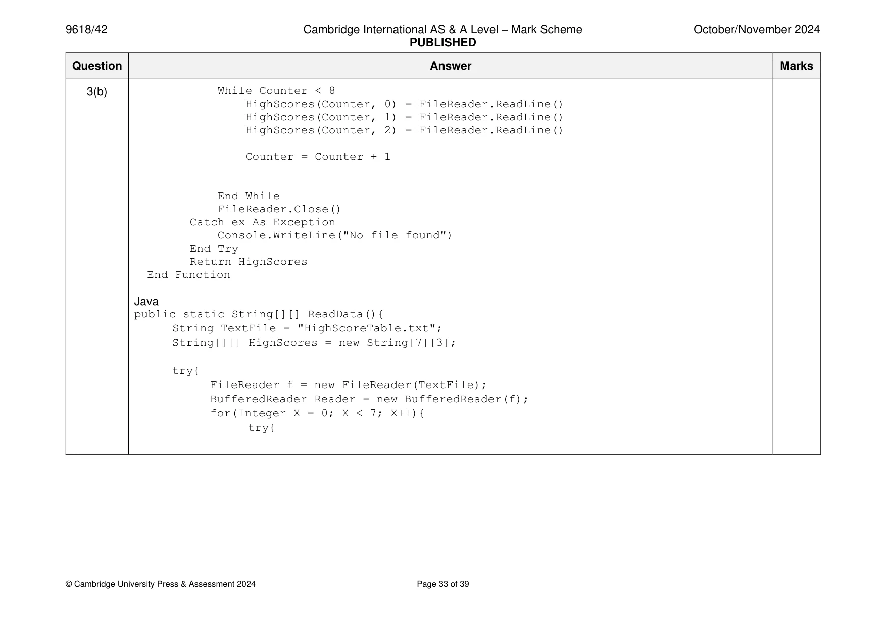 Mark scheme, page 33 of 39
