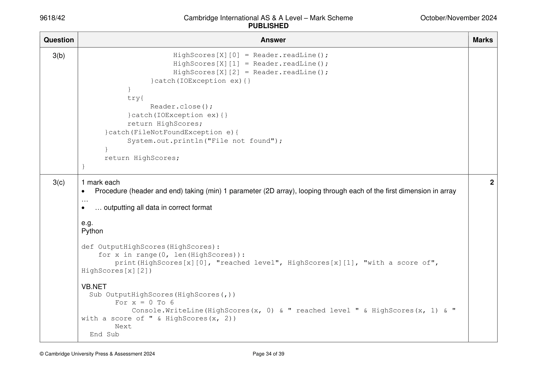 Mark scheme, page 34 of 39