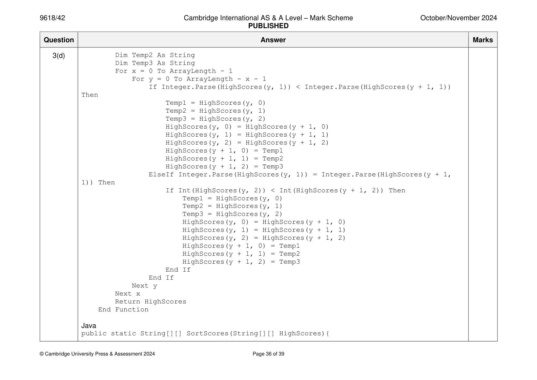 Mark scheme, page 36 of 39