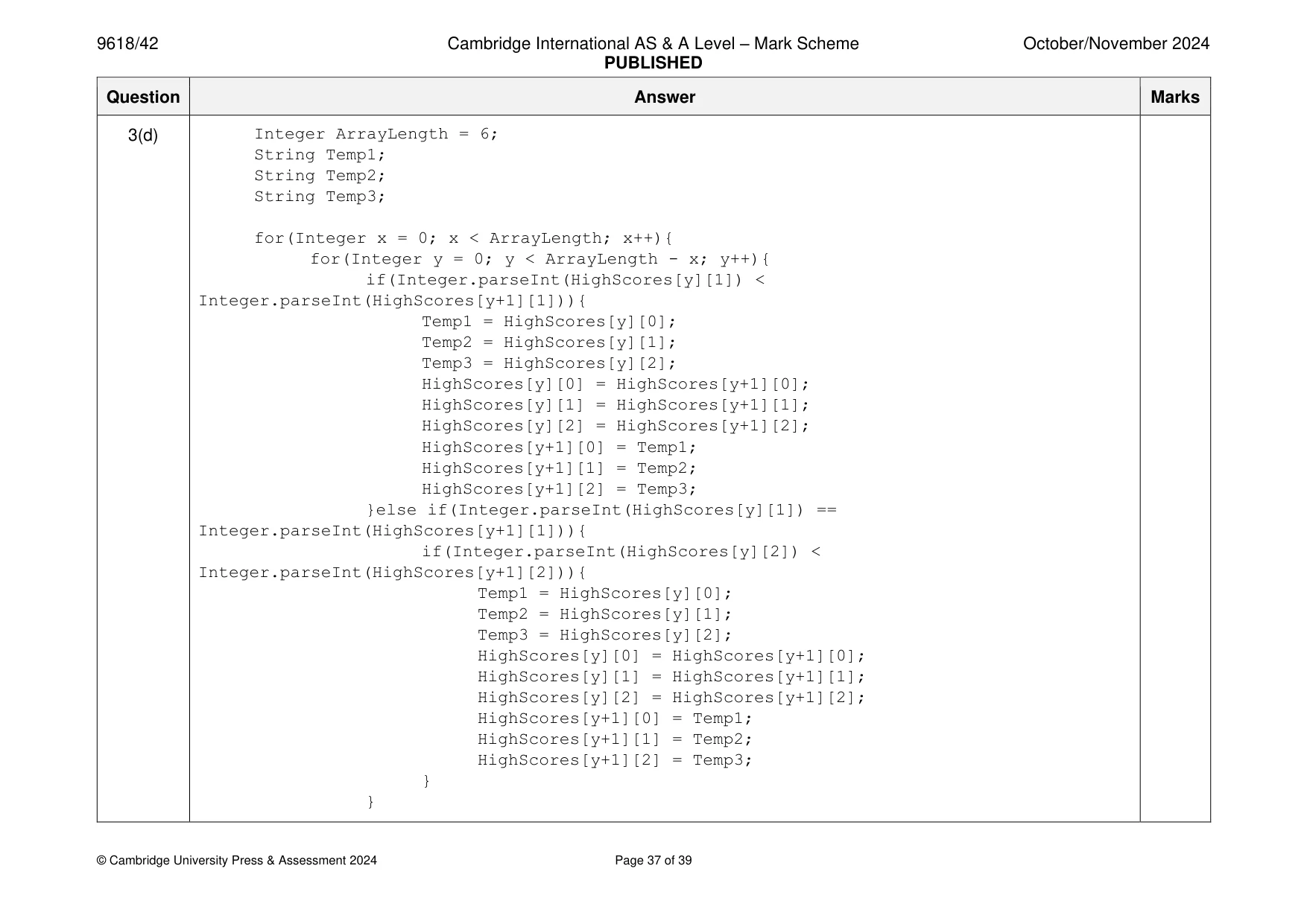 Mark scheme, page 37 of 39