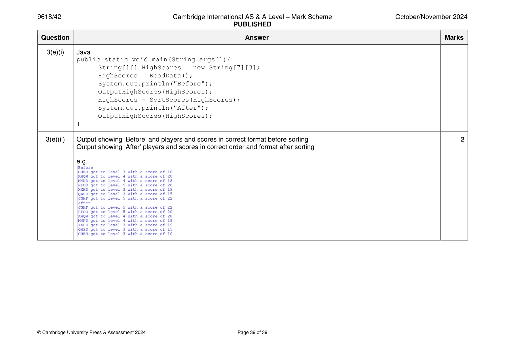 Mark scheme, page 39 of 39