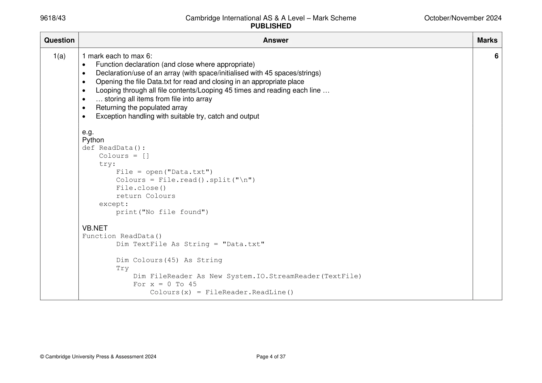 Mark scheme, page 4 of 37