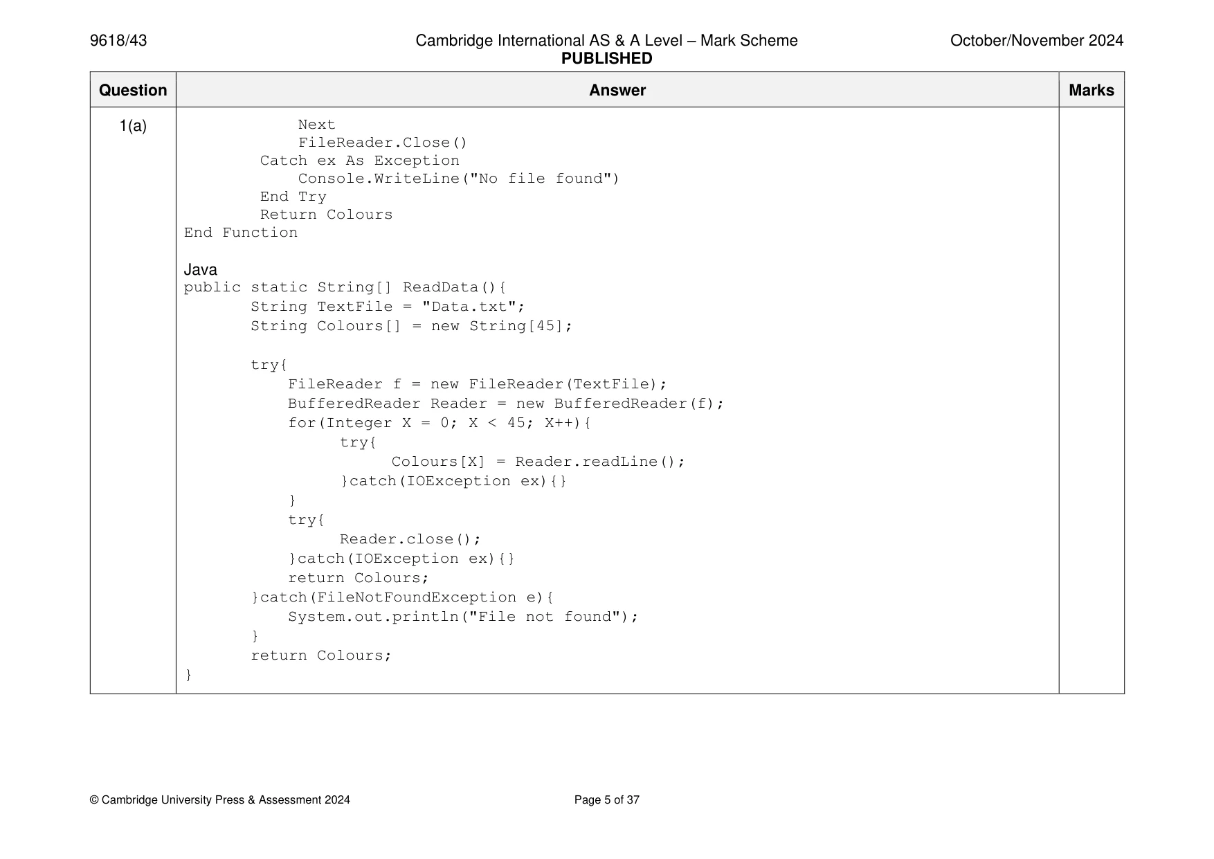 Mark scheme, page 5 of 37