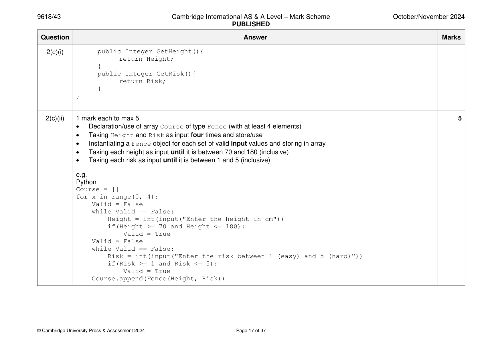Mark scheme, page 17 of 37