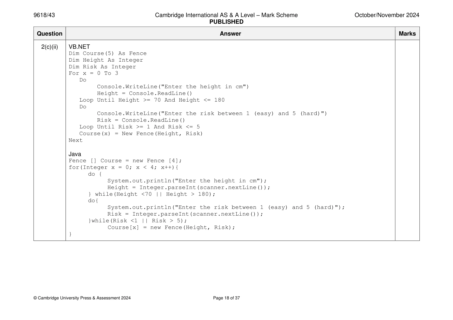 Mark scheme, page 18 of 37