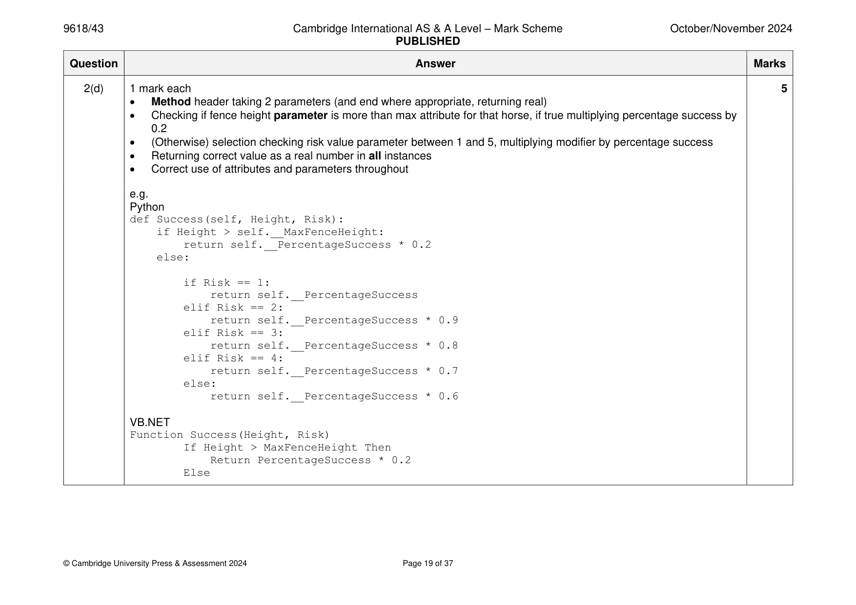 Mark scheme, page 19 of 37