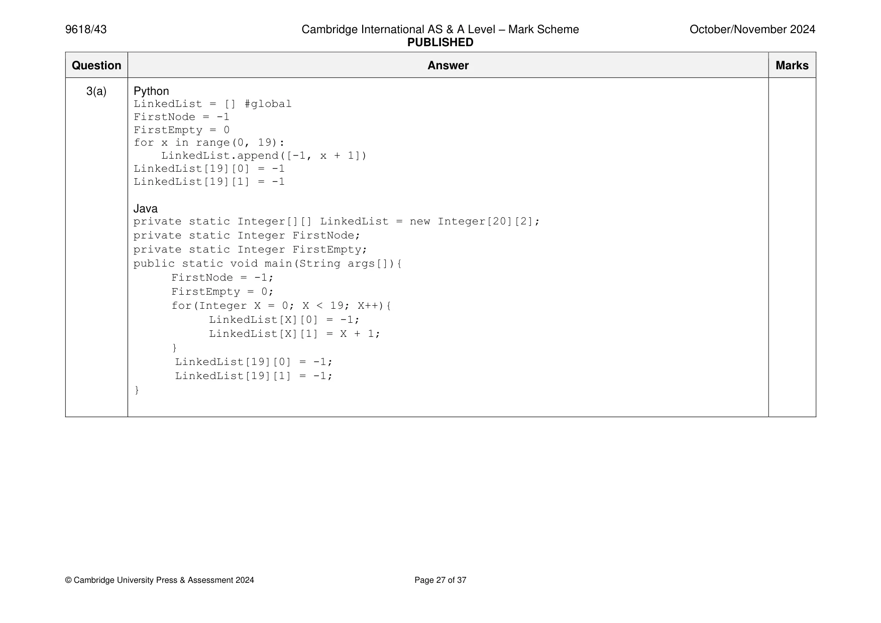 Mark scheme, page 27 of 37