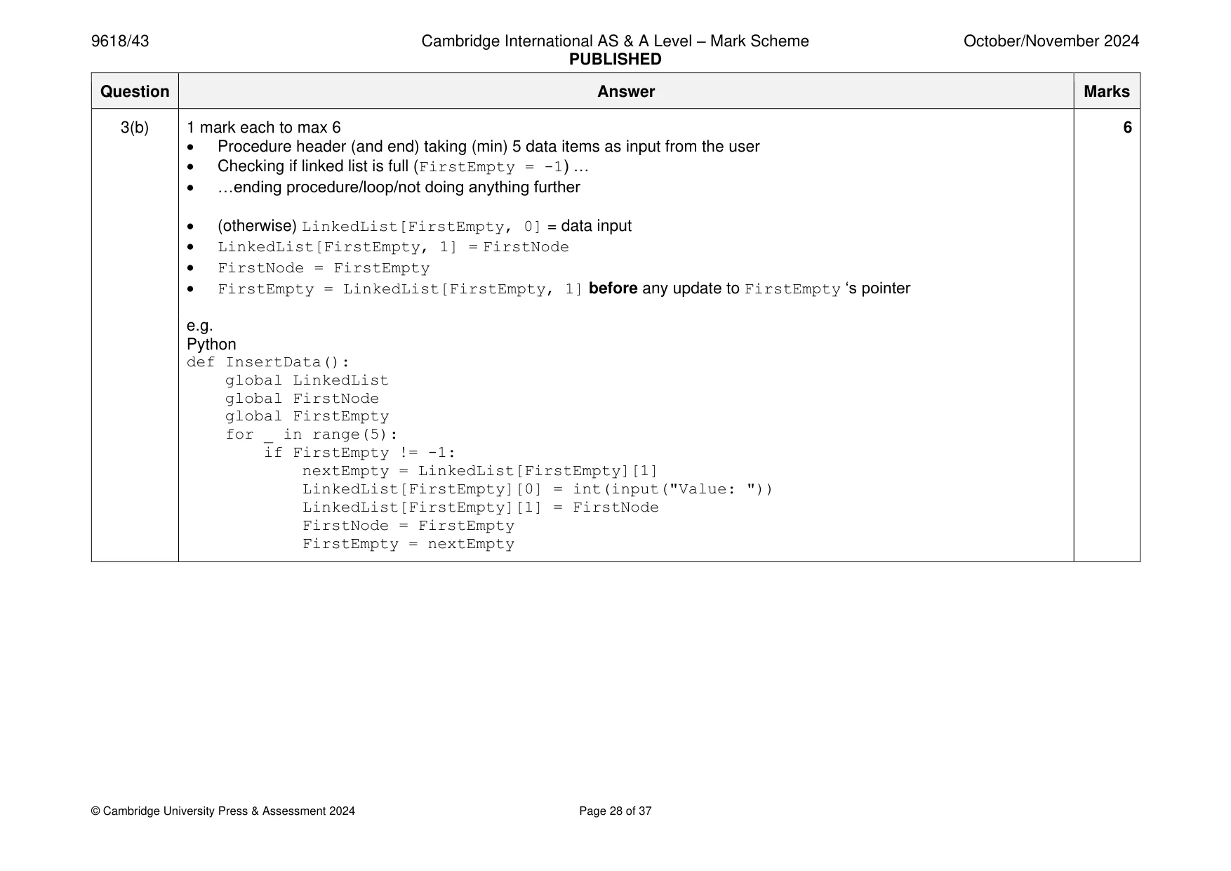 Mark scheme, page 28 of 37