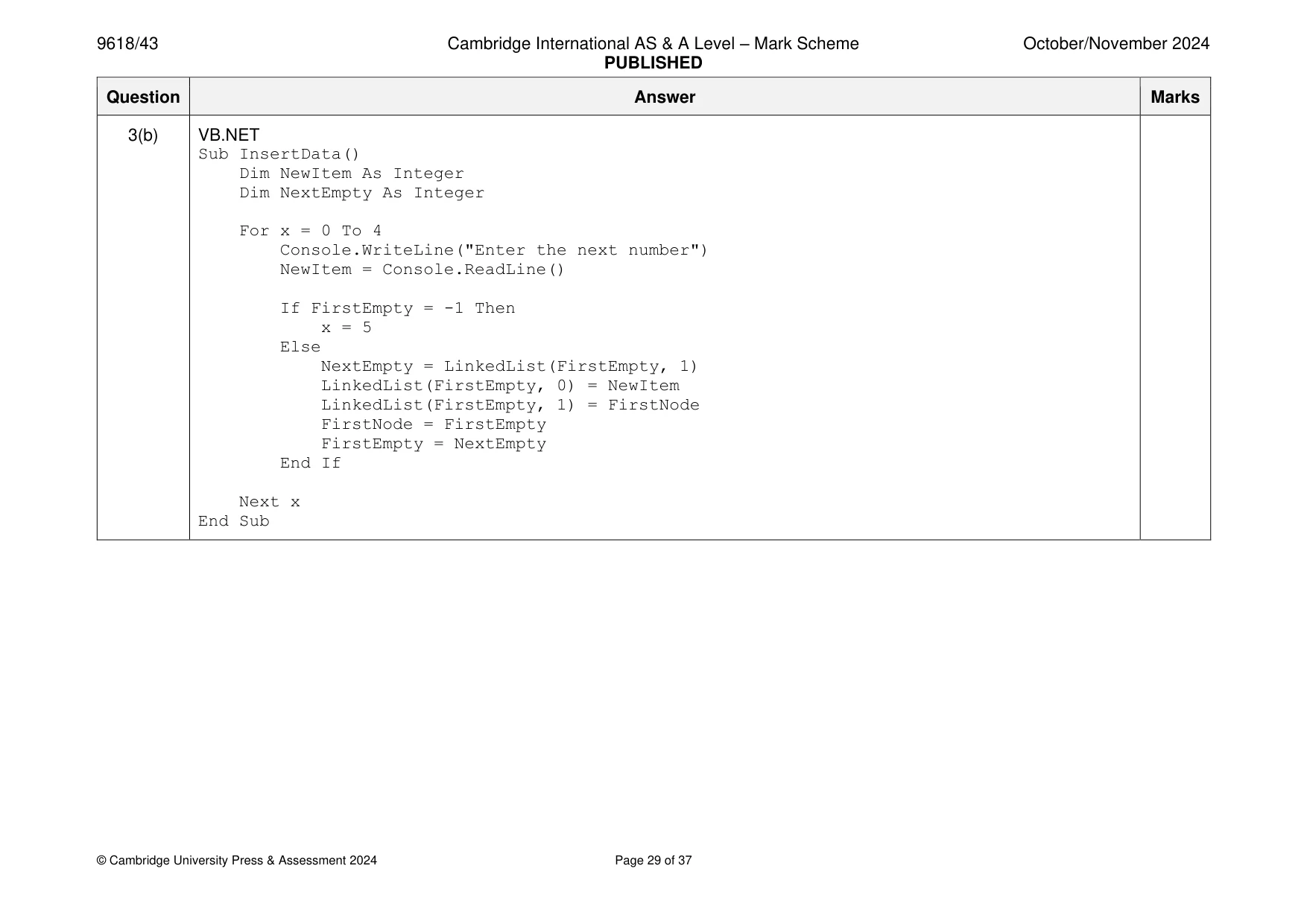 Mark scheme, page 29 of 37