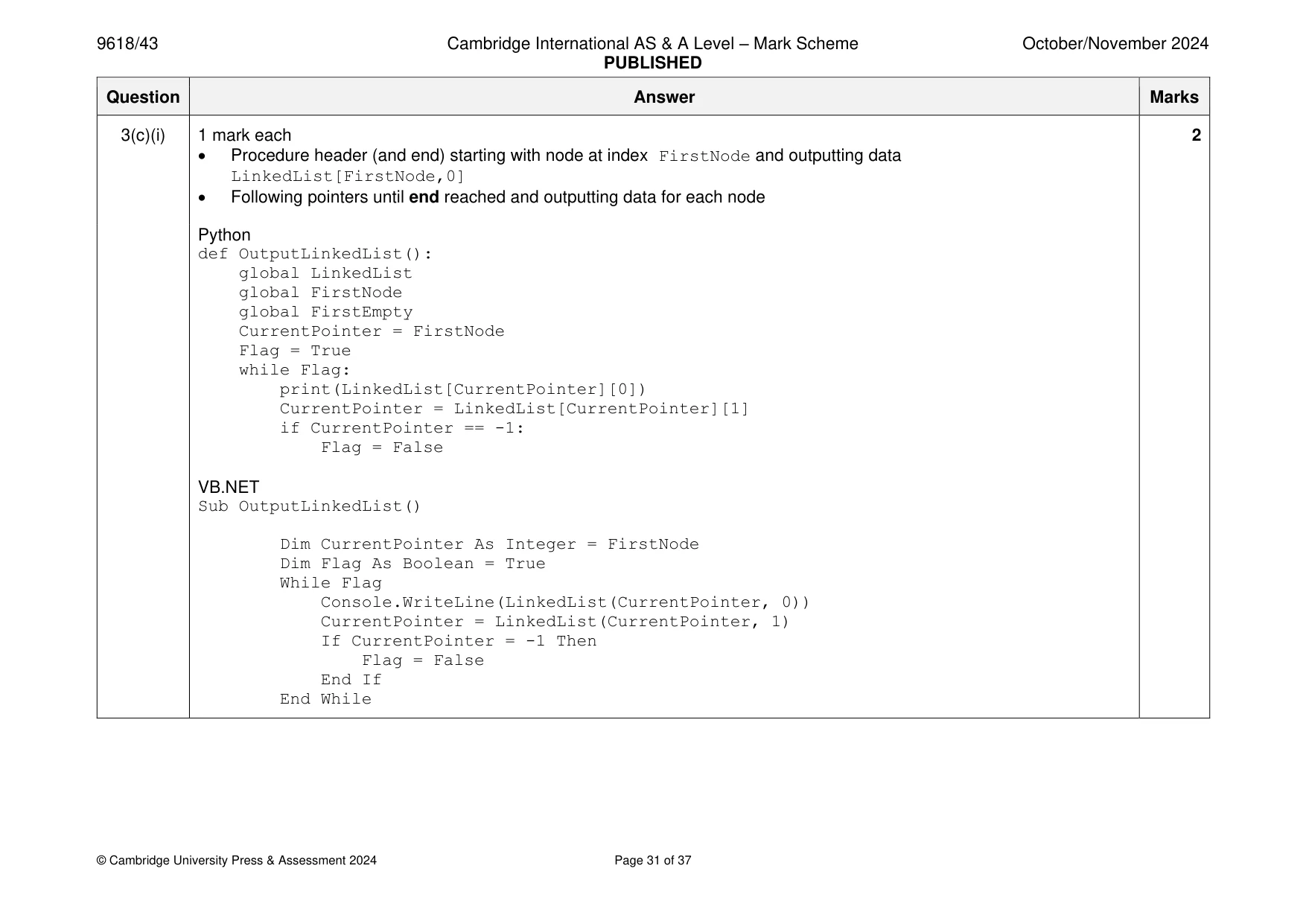Mark scheme, page 31 of 37