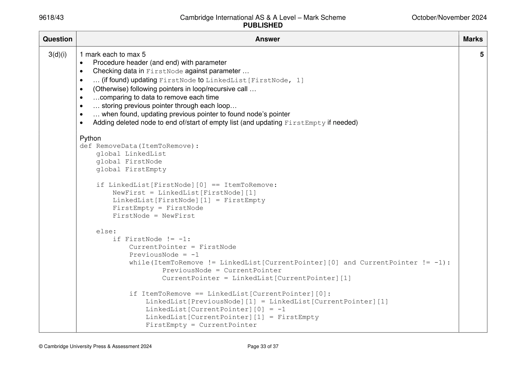 Mark scheme, page 33 of 37