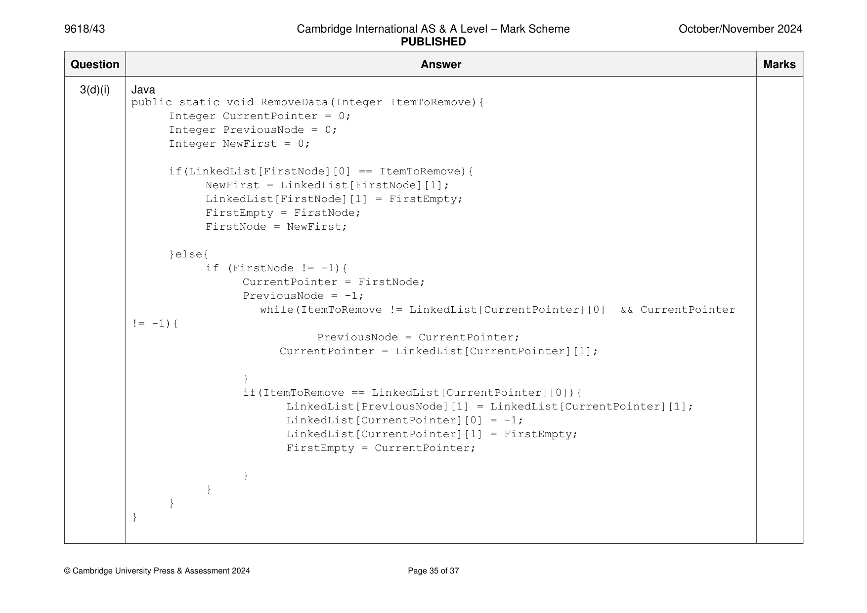 Mark scheme, page 35 of 37