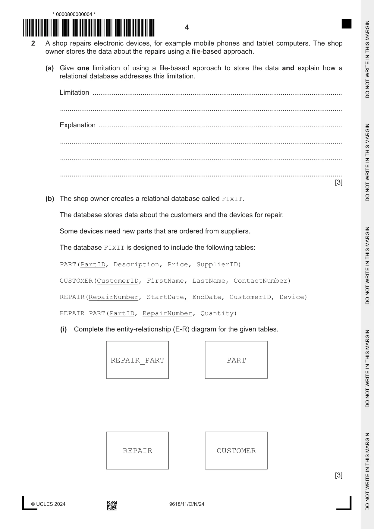 Cambridge A Level Computer Science 9618 2024 Oct/Nov Paper 1 · Variant 1 question paper, page 4 of 16