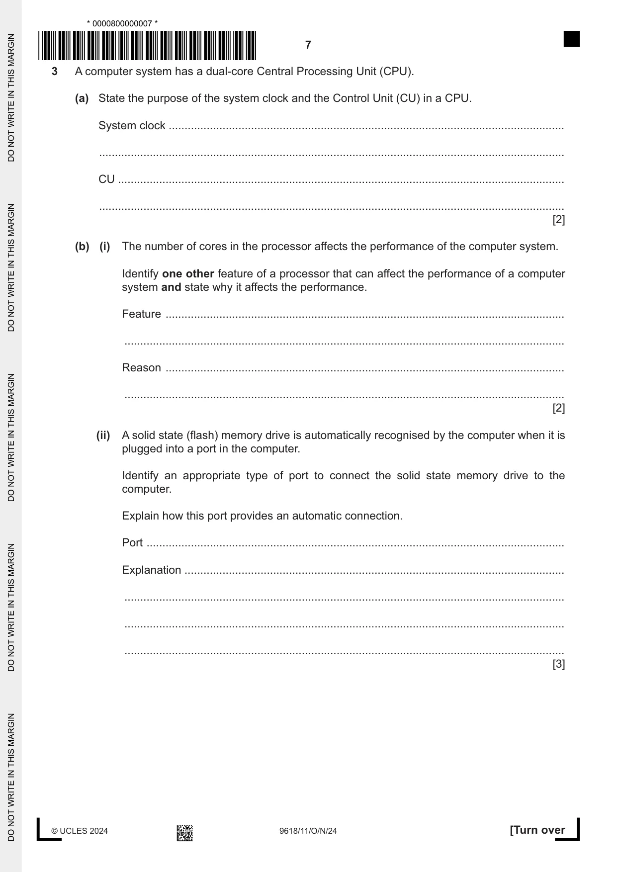 Cambridge A Level Computer Science 9618 2024 Oct/Nov Paper 1 · Variant 1 question paper, page 7 of 16