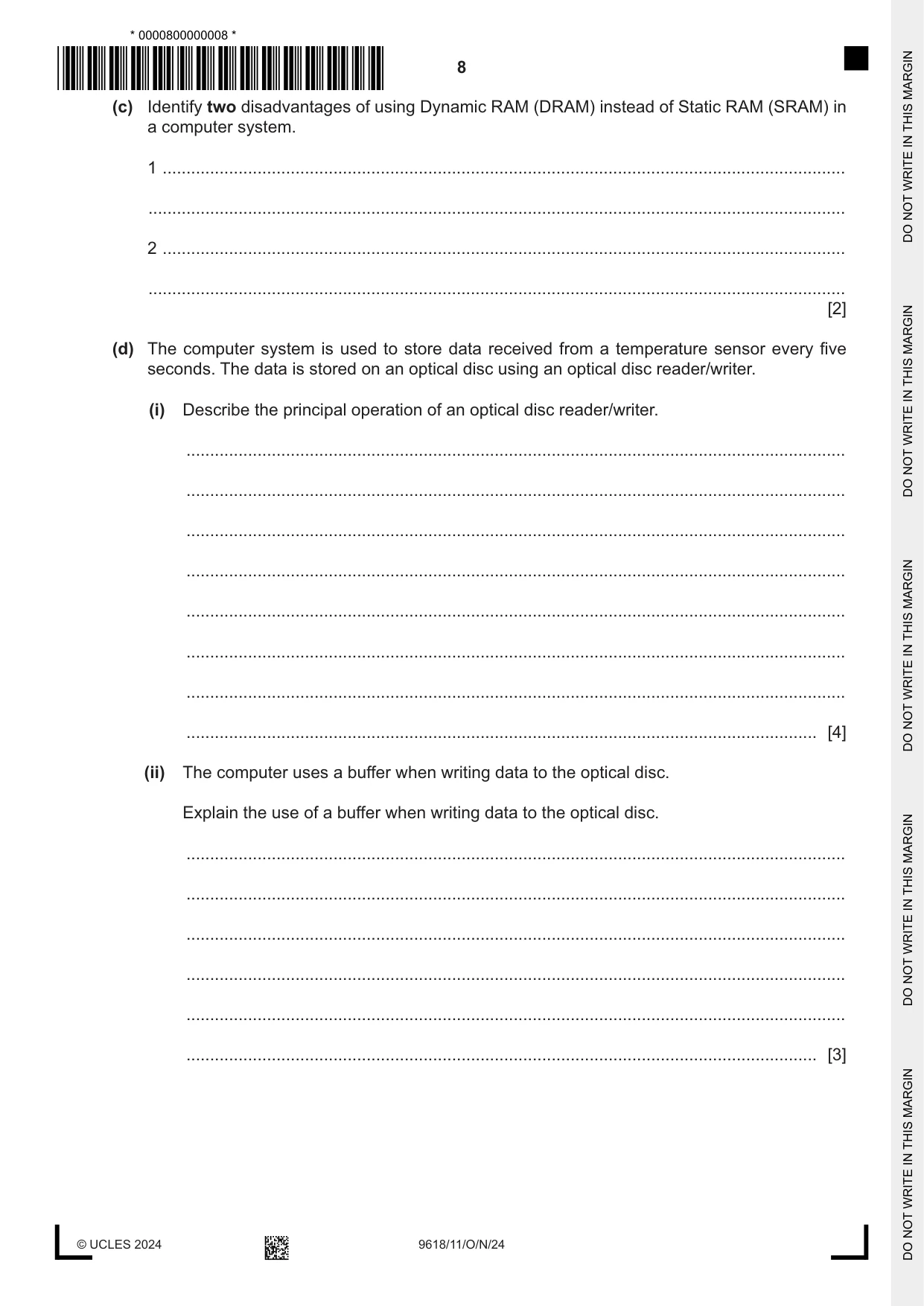 Cambridge A Level Computer Science 9618 2024 Oct/Nov Paper 1 · Variant 1 question paper, page 8 of 16