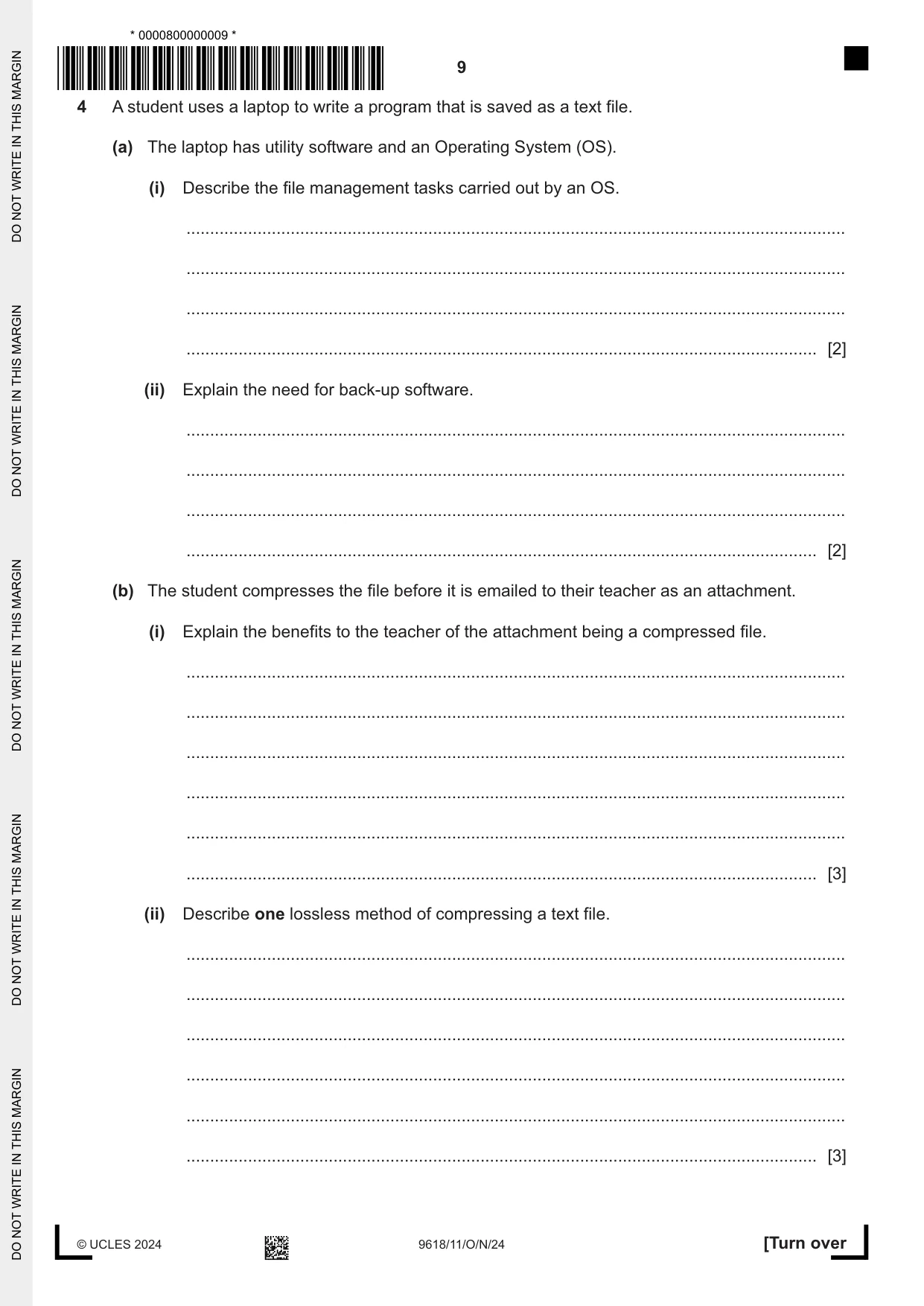 Cambridge A Level Computer Science 9618 2024 Oct/Nov Paper 1 · Variant 1 question paper, page 9 of 16