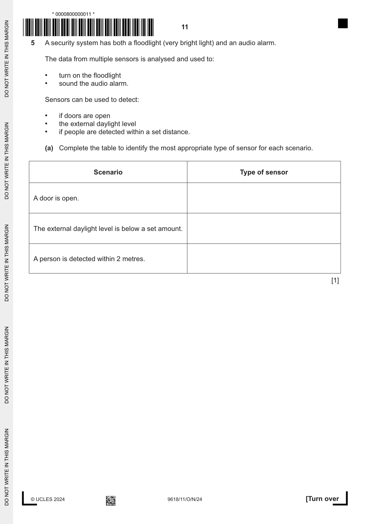 Cambridge A Level Computer Science 9618 2024 Oct/Nov Paper 1 · Variant 1 question paper, page 11 of 16