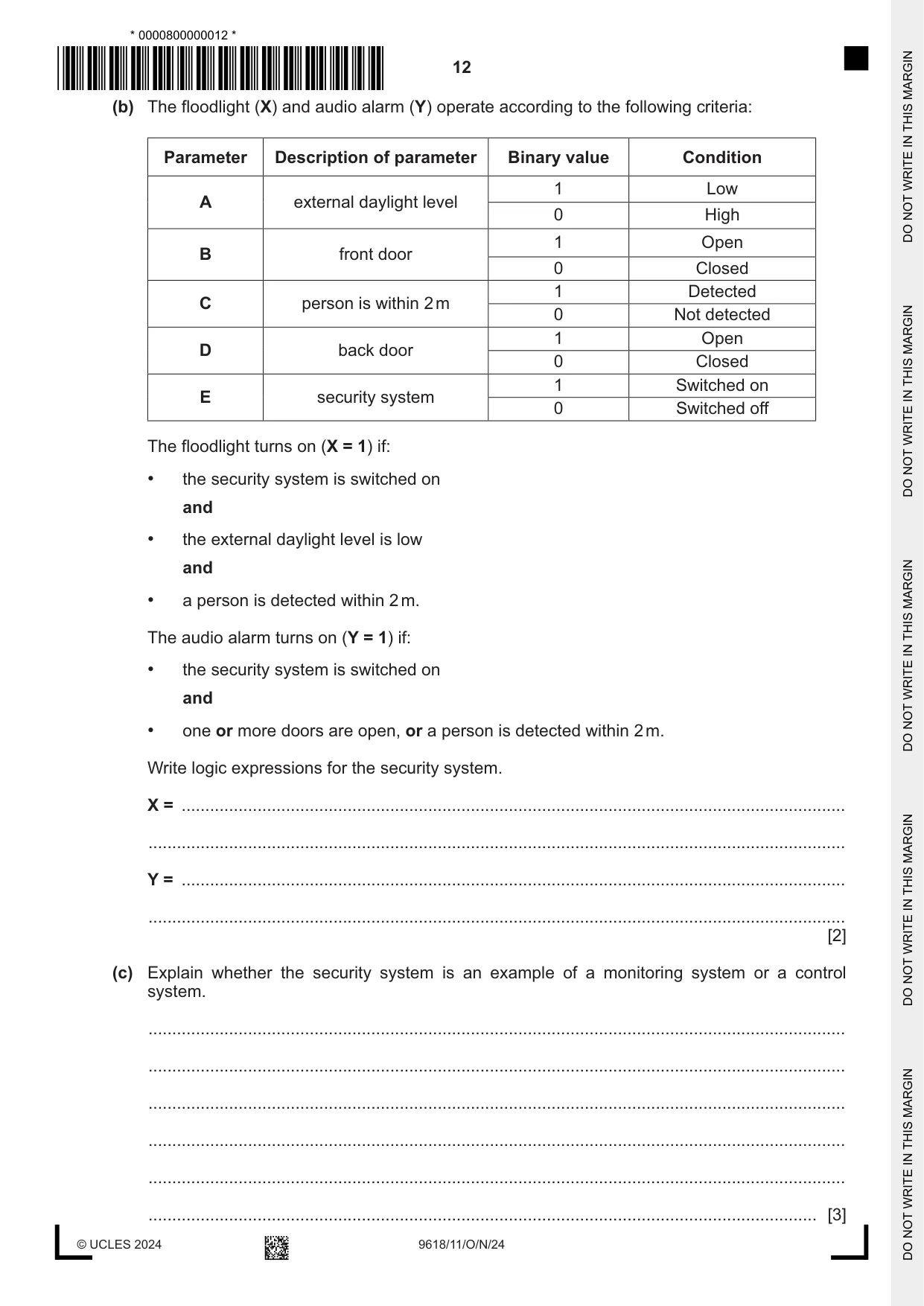 Cambridge A Level Computer Science 9618 2024 Oct/Nov Paper 1 · Variant 1 question paper, page 12 of 16