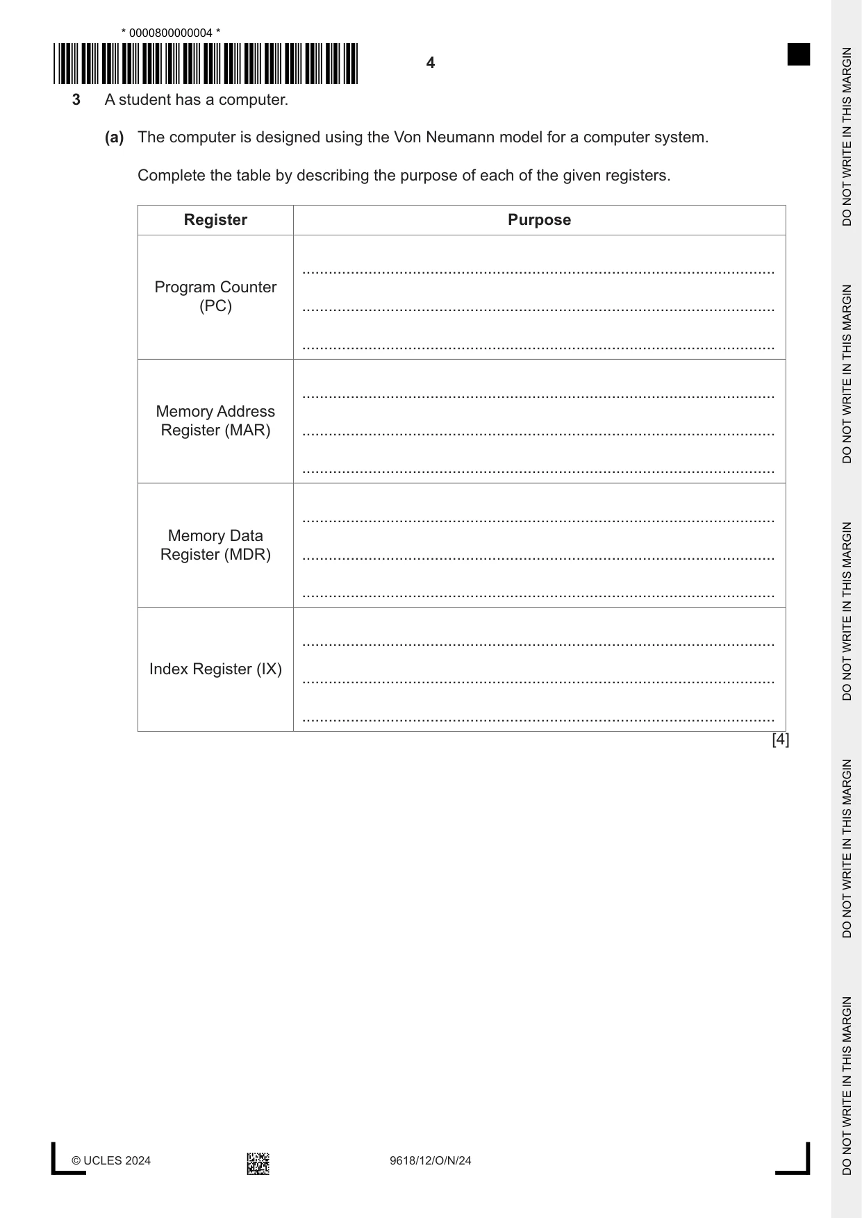Cambridge A Level Computer Science 9618 2024 Oct/Nov Paper 1 · Variant 2 question paper, page 4 of 16
