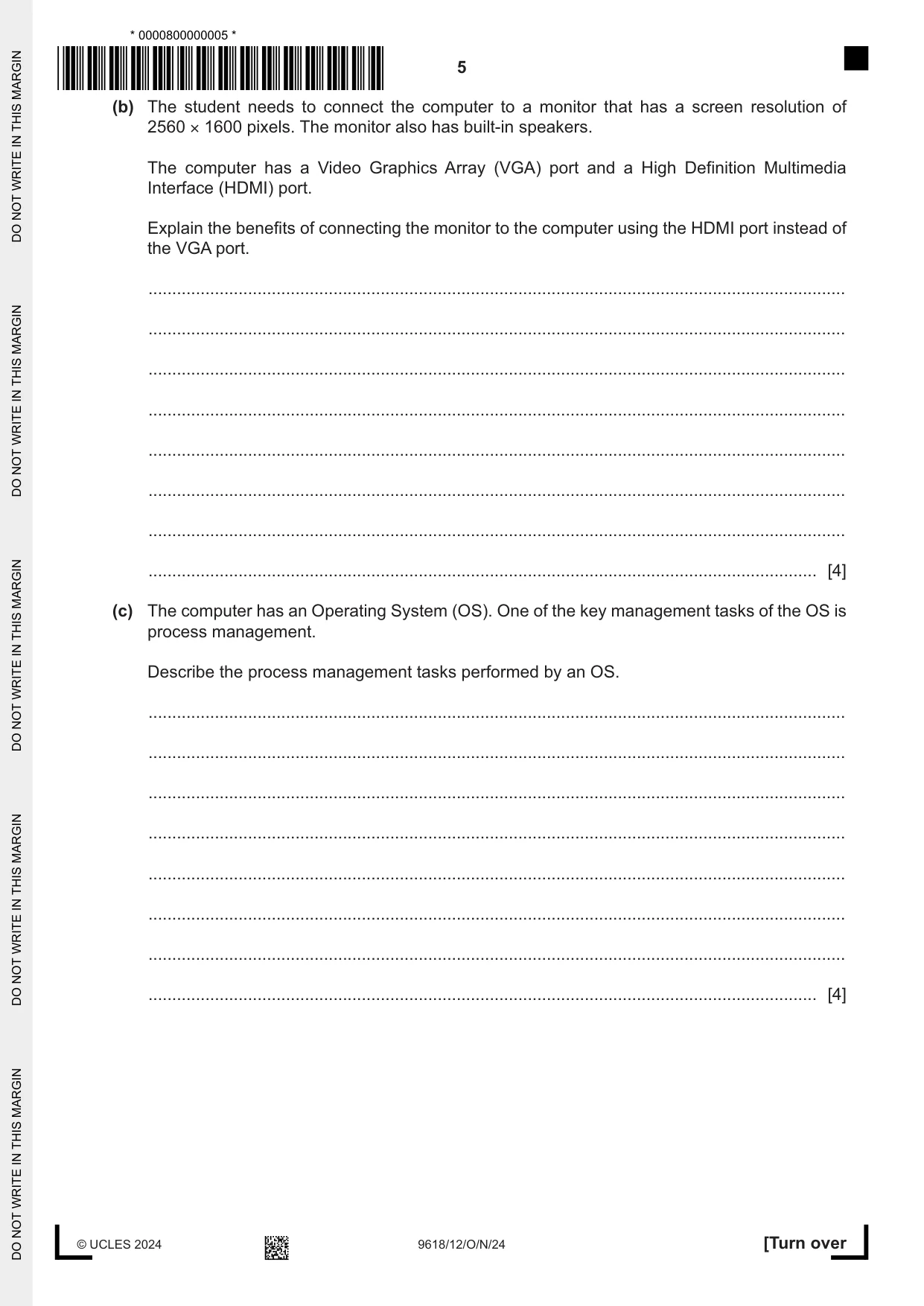 Cambridge A Level Computer Science 9618 2024 Oct/Nov Paper 1 · Variant 2 question paper, page 5 of 16