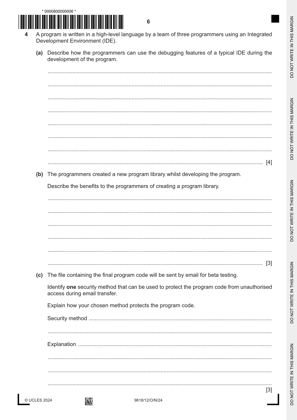 Cambridge A Level Computer Science 9618 2024 Oct/Nov Paper 1 · Variant 2 question paper, page 6 of 16