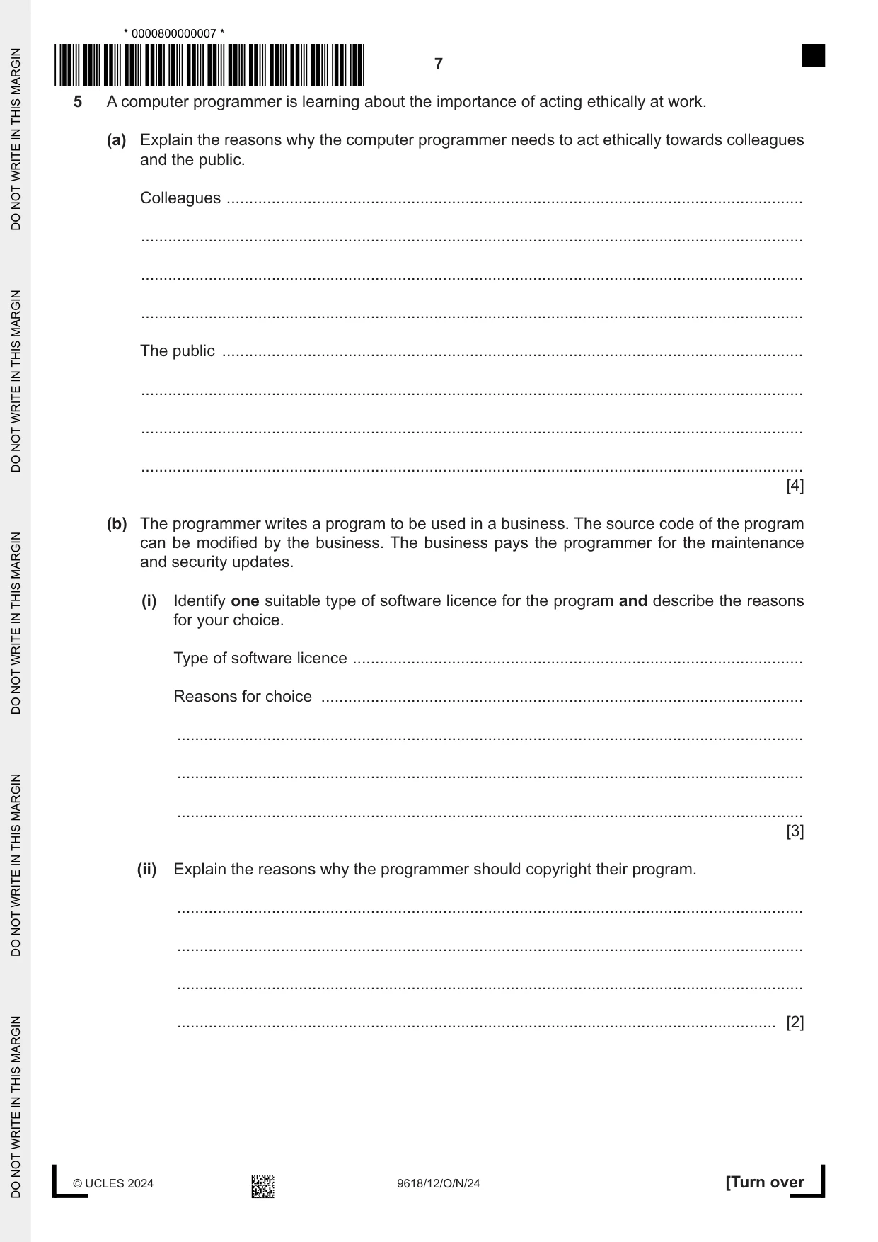 Cambridge A Level Computer Science 9618 2024 Oct/Nov Paper 1 · Variant 2 question paper, page 7 of 16