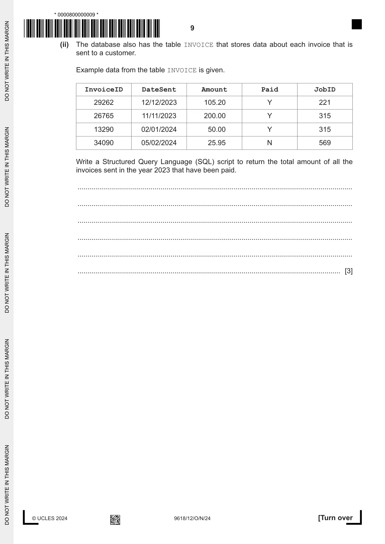Cambridge A Level Computer Science 9618 2024 Oct/Nov Paper 1 · Variant 2 question paper, page 9 of 16