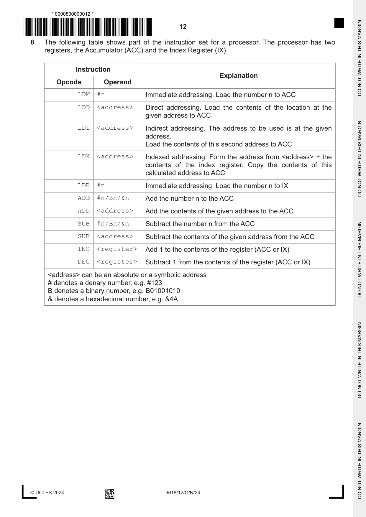 Cambridge A Level Computer Science 9618 2024 Oct/Nov Paper 1 · Variant 2 question paper, page 12 of 16