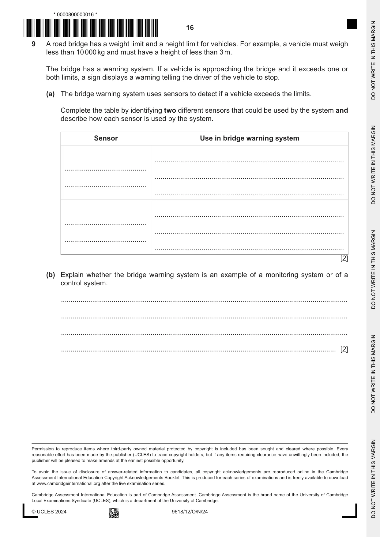 Cambridge A Level Computer Science 9618 2024 Oct/Nov Paper 1 · Variant 2 question paper, page 16 of 16