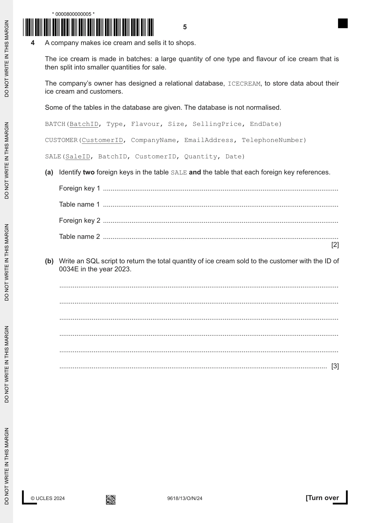 Cambridge A Level Computer Science 9618 2024 Oct/Nov Paper 1 · Variant 3 question paper, page 5 of 20