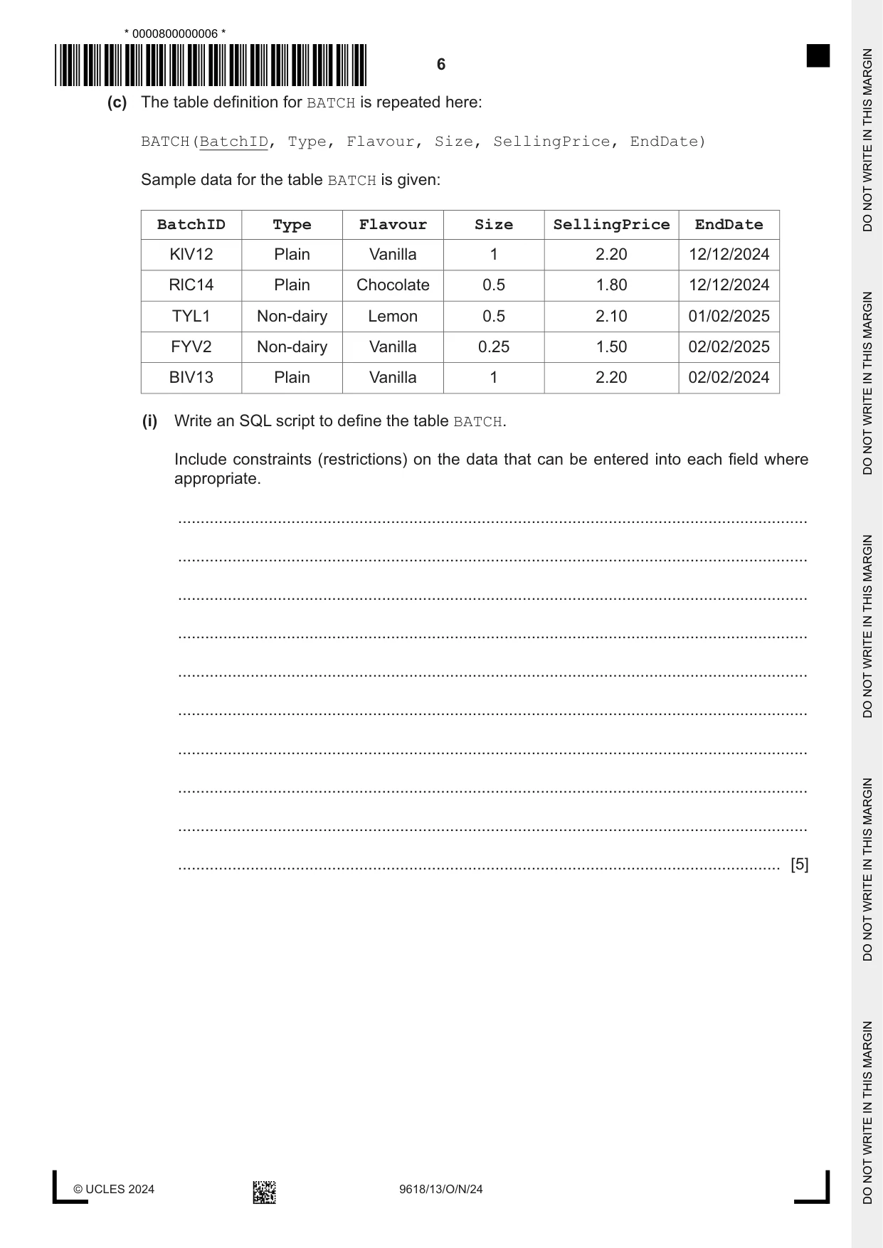 Cambridge A Level Computer Science 9618 2024 Oct/Nov Paper 1 · Variant 3 question paper, page 6 of 20