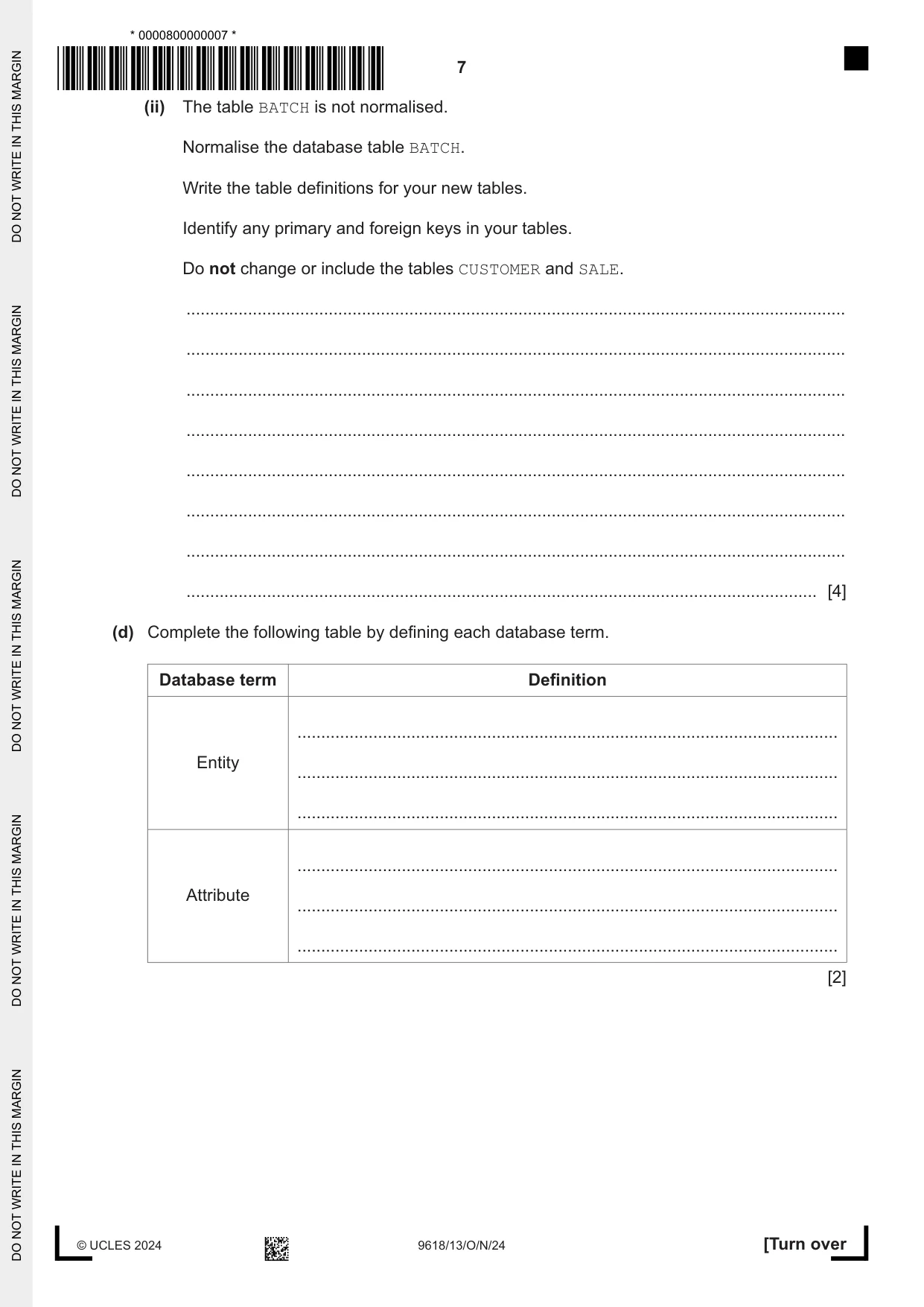 Cambridge A Level Computer Science 9618 2024 Oct/Nov Paper 1 · Variant 3 question paper, page 7 of 20