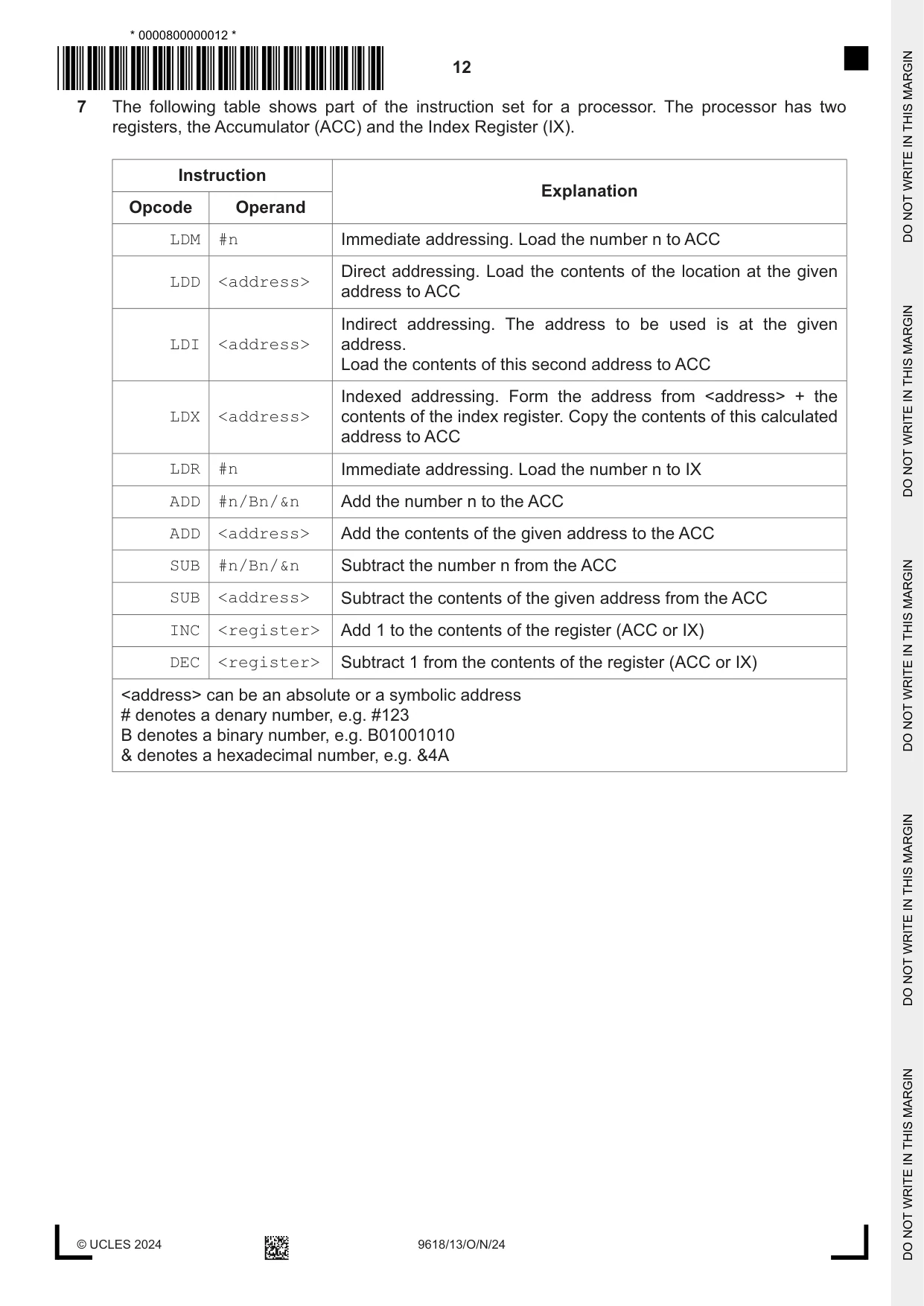 Cambridge A Level Computer Science 9618 2024 Oct/Nov Paper 1 · Variant 3 question paper, page 12 of 20